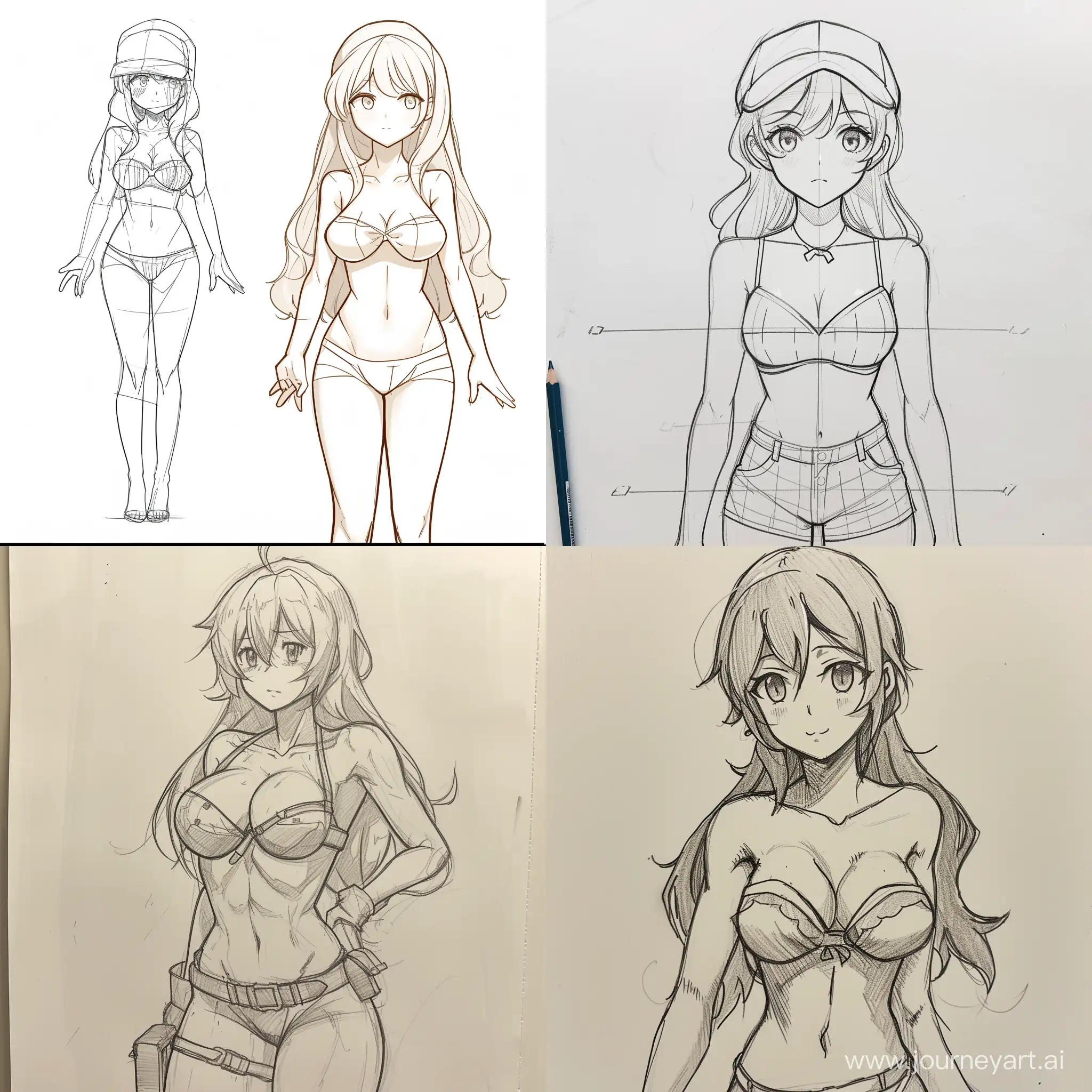 Инструкция рисования женского аниме персонажа, никаких лишних атрибутов и предметов, акцент на правильной анатомии и телосложении