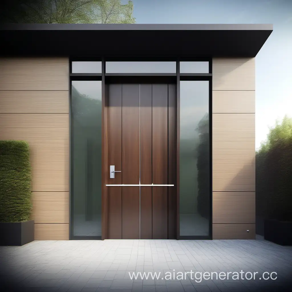 4 meter high wooden door high-tec style, matte glass on the sides and on top
