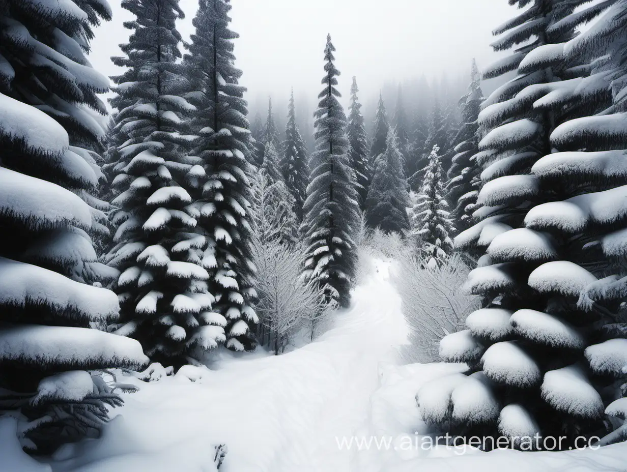 Еловый лес весь в снегу и извилистая тропинка