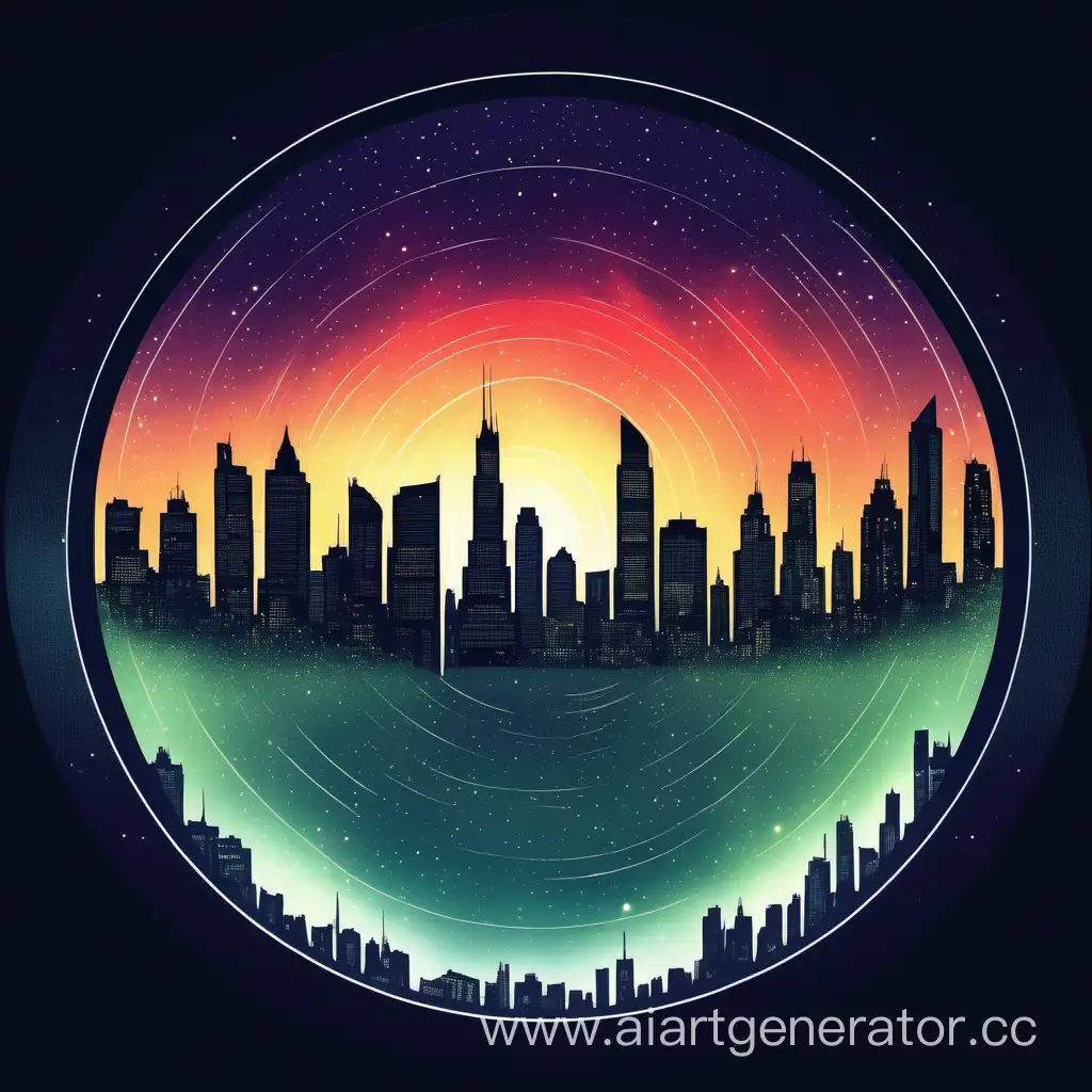 Northern-Lights-Silhouette-Cityscape-in-Circular-Frame