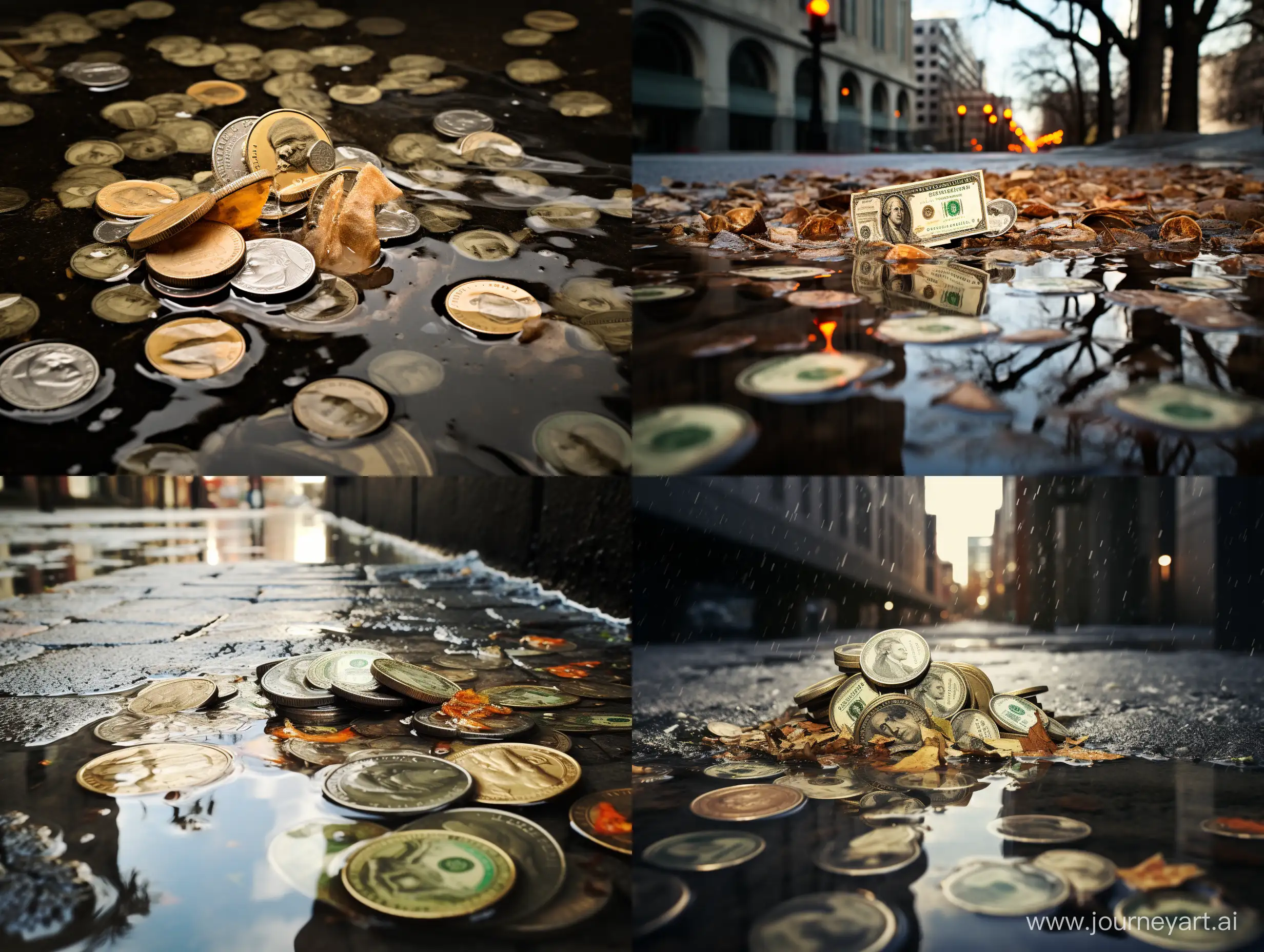 Financial-Reflections-Currency-in-Puddle-Ripples