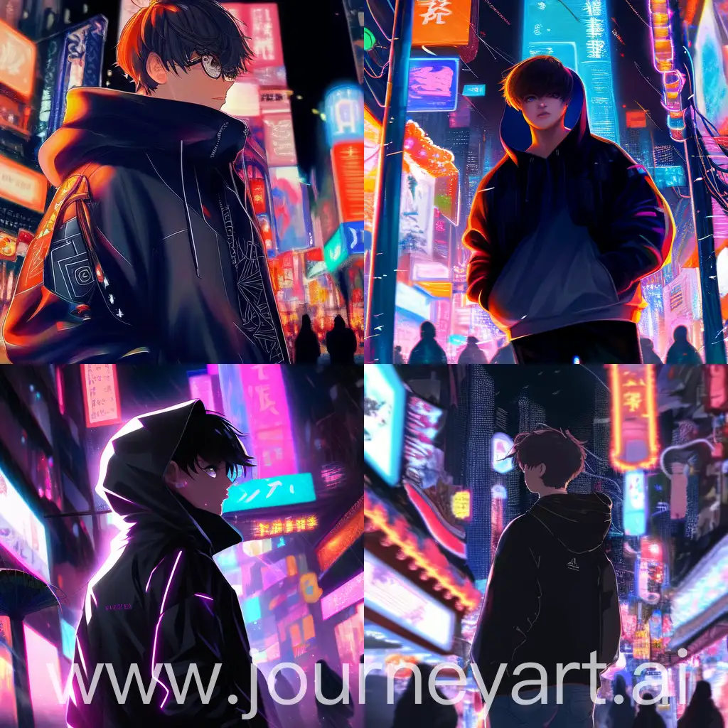thick acrylic illustration on pixiv a handsome high fashion anime man, wearing black hoodie, in the background of tokyo business streets, hyper details, beautiful lighing and shading