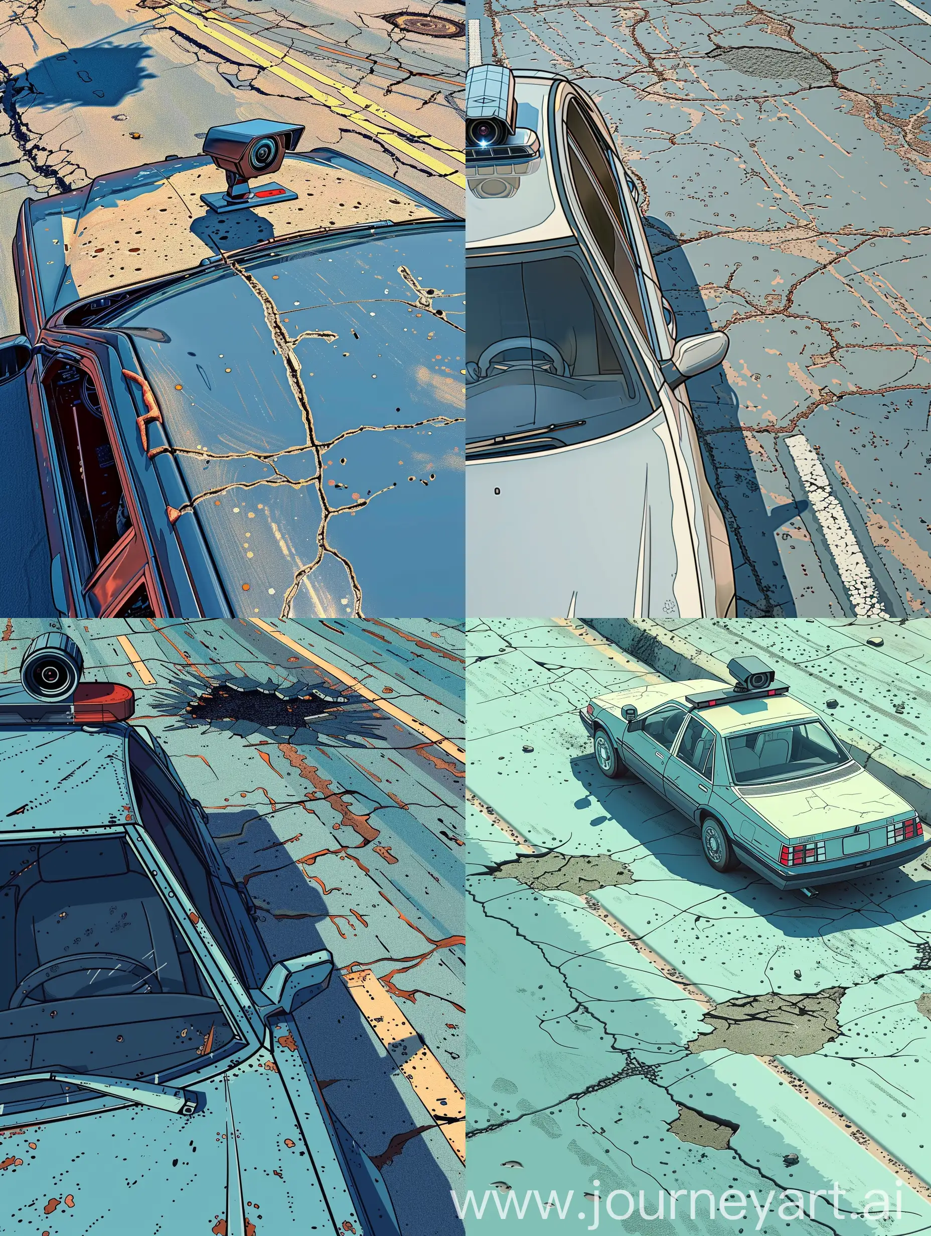 Cartoon-Style-Roadside-Patrol-Car-Surveillance-Illustration