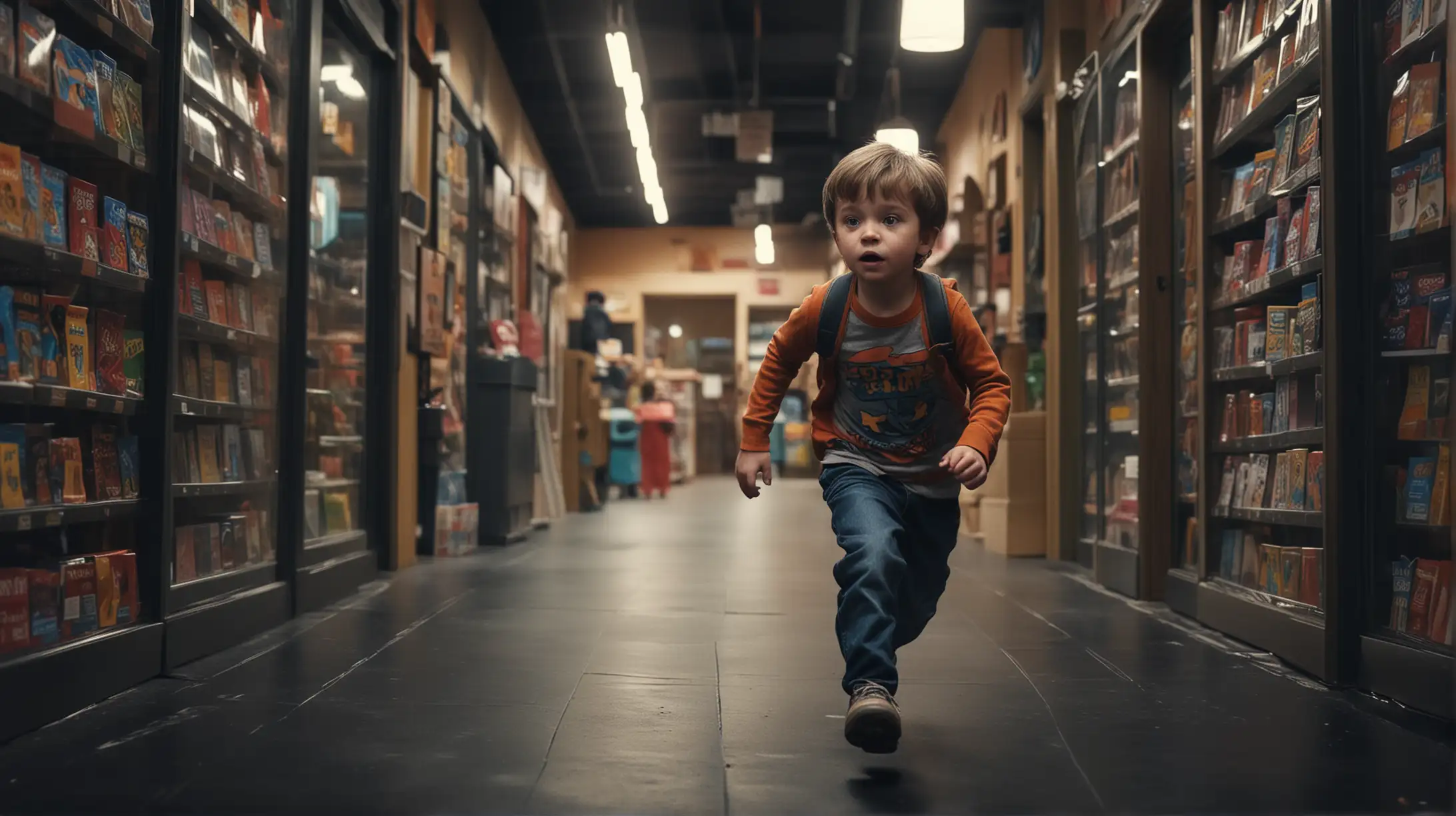 Enthusiastic Boy Racing Towards Pet Store Exit