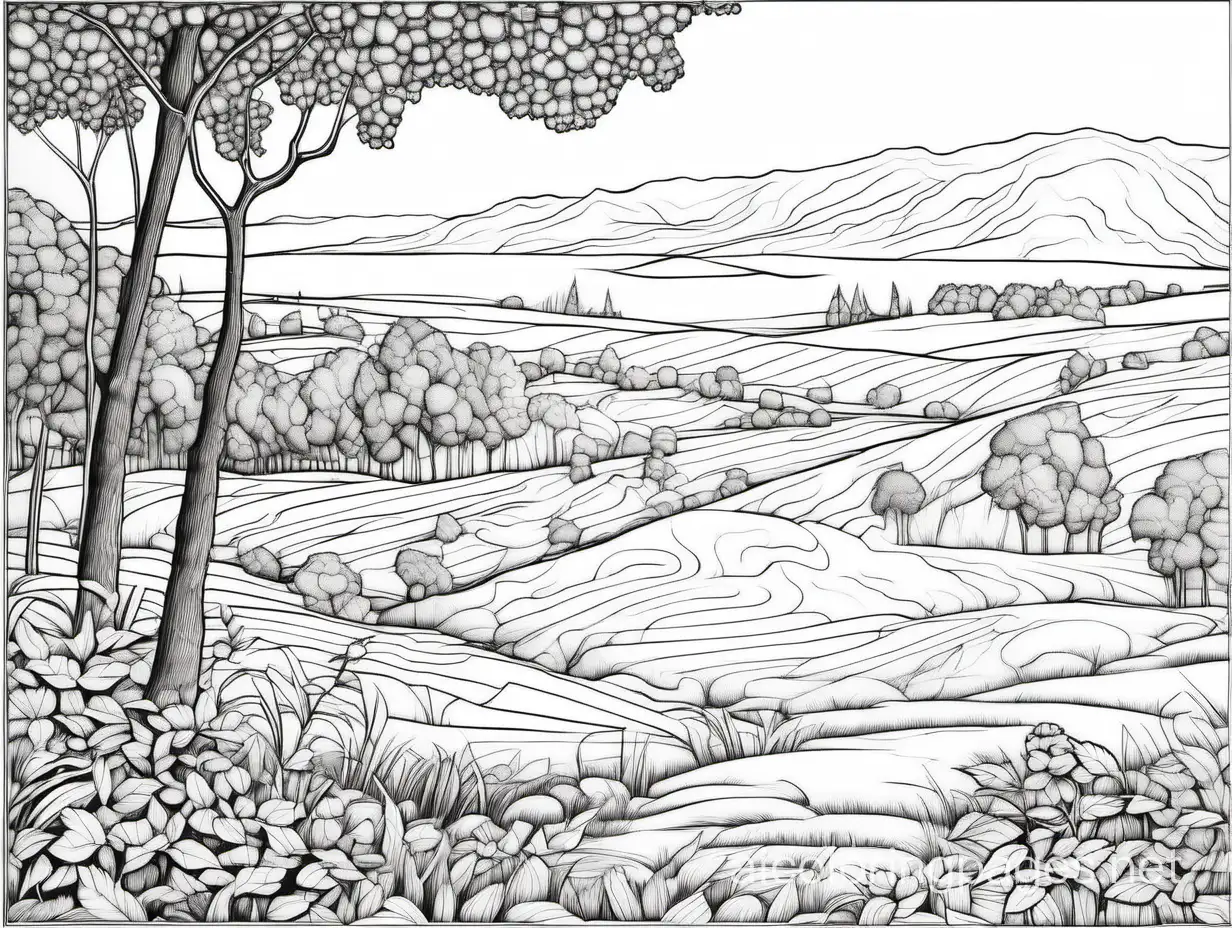 Fyodor Alexandrovich Vasilyev, landscape, Coloring Page, black and white, line art, white background, Simplicity, Ample White Space. The background of the coloring page is plain white to make it easy for young children to color within the lines. The outlines of all the subjects are easy to distinguish, making it simple for kids to color without too much difficulty