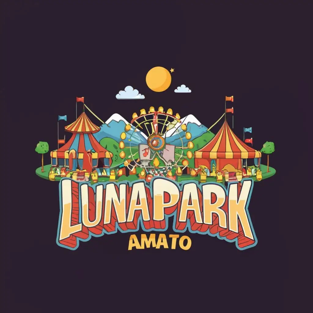 logo, Fun fair games and rides, with the text "Lunapark Amato", typography