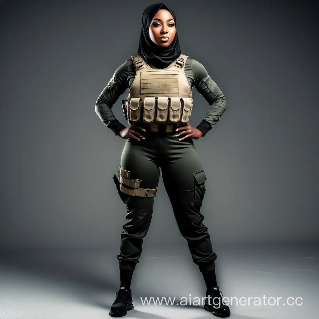 Empowered-Black-Female-Soldier-in-Stylish-Jumpsuit-with-Hijab