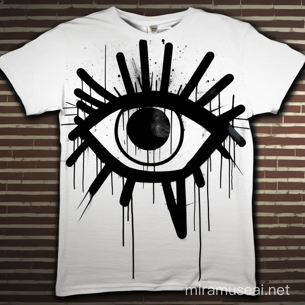 give me a t shirt design of an eye with jean-michel basquiat graffitti art style and without color