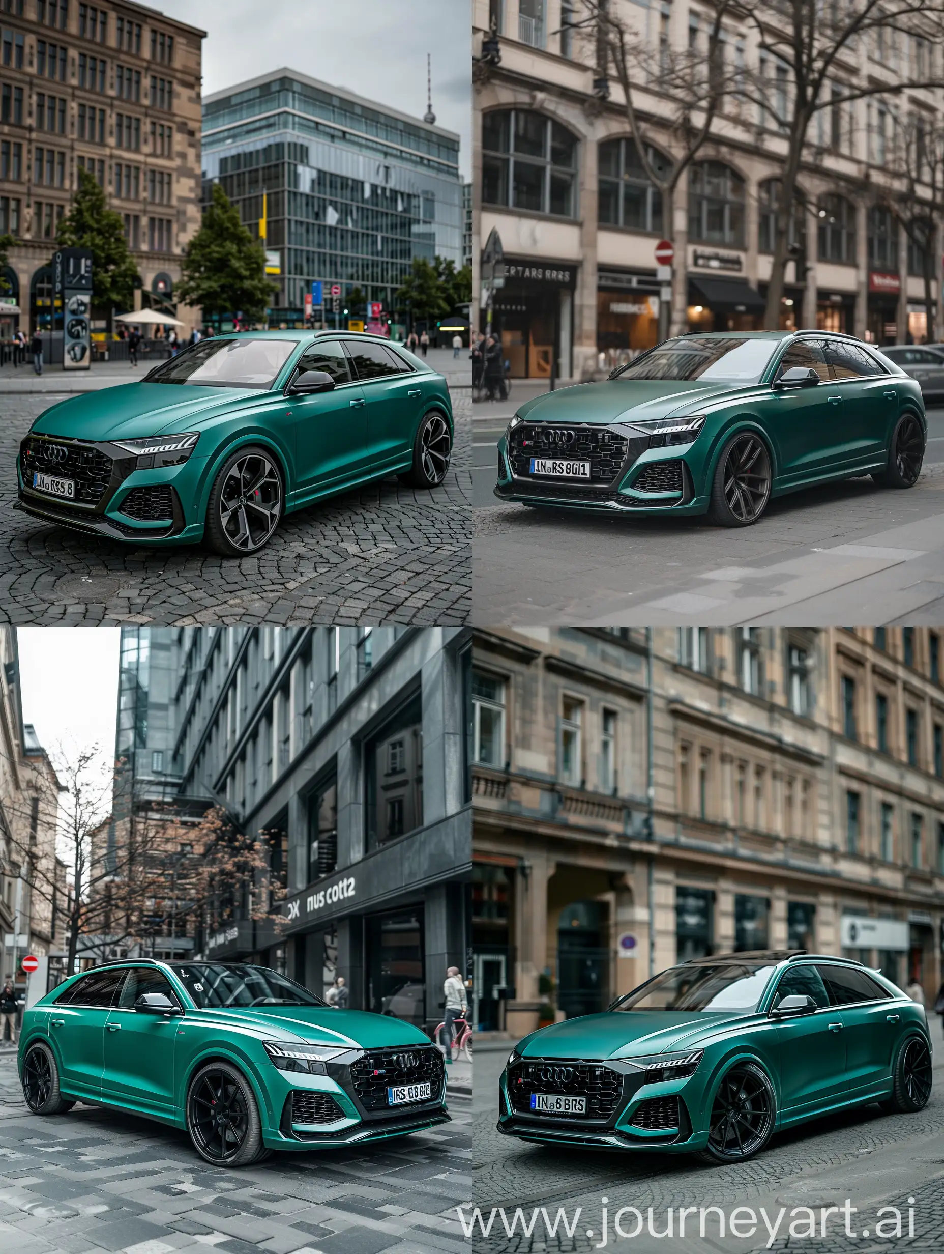 Matte-Deep-Teal-Audi-RSQ8-with-Black-Rims-in-Urban-Berlin-Setting