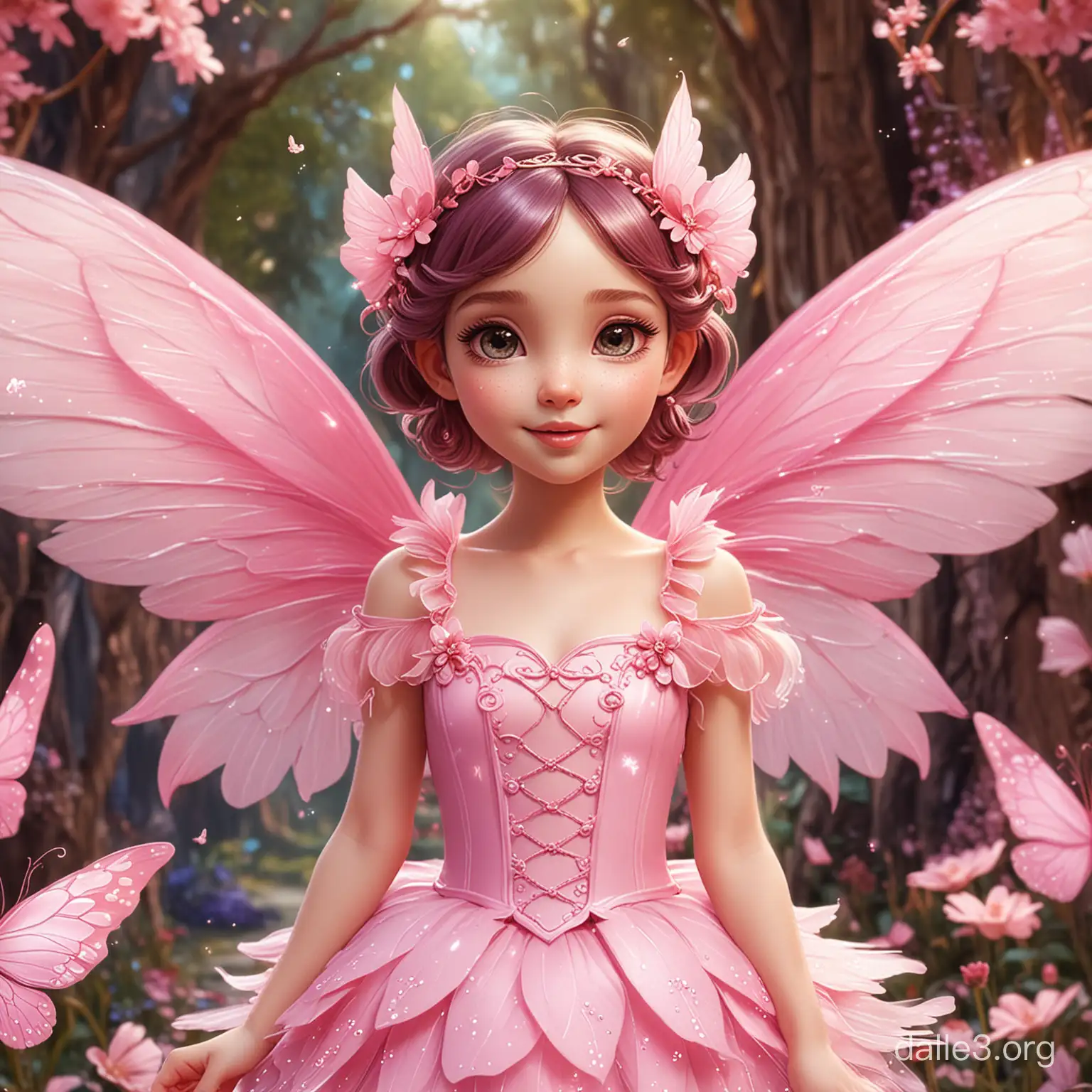 мультяшная девочка фея розовая с красивыми крыльями в сказочной стране 