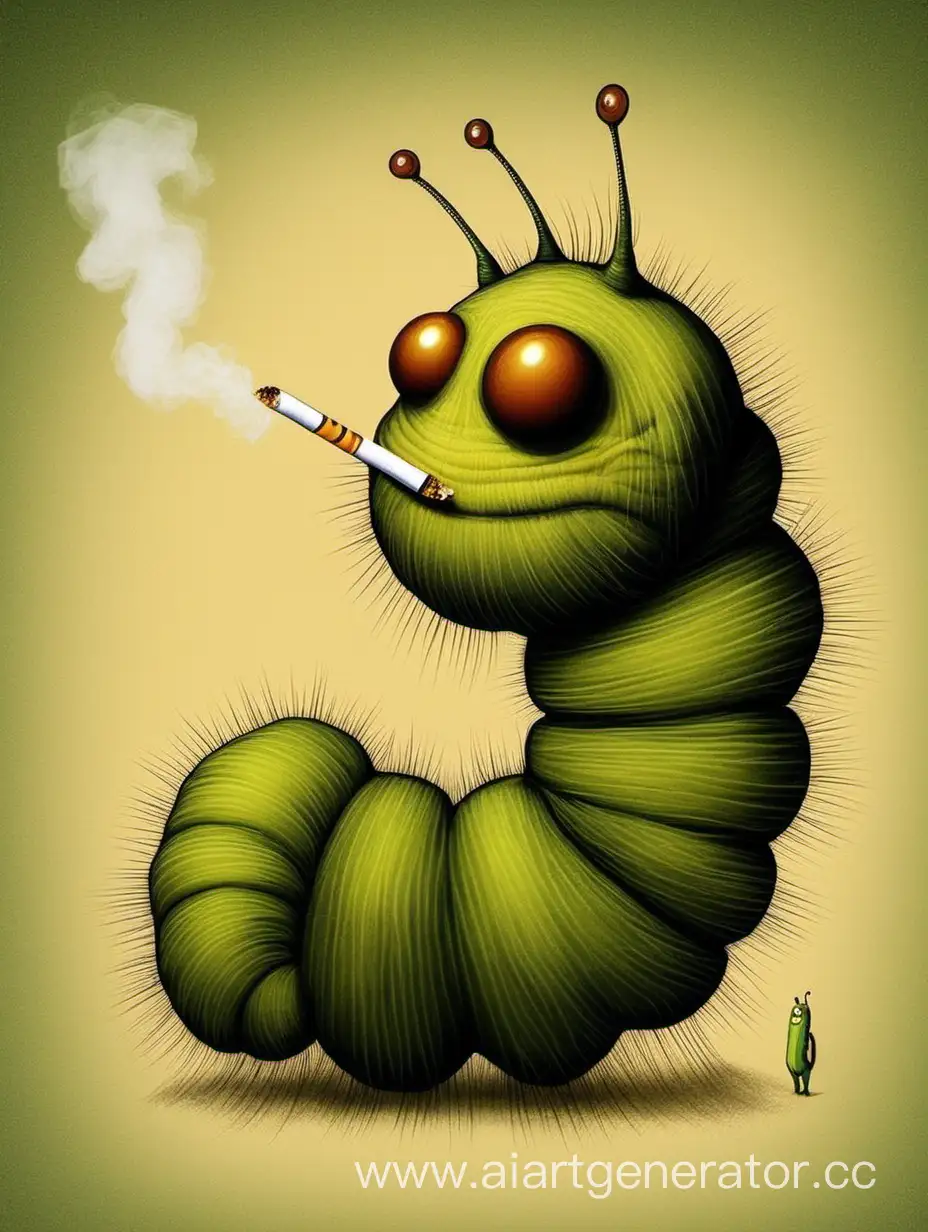 Человек гусеница с сигаретой