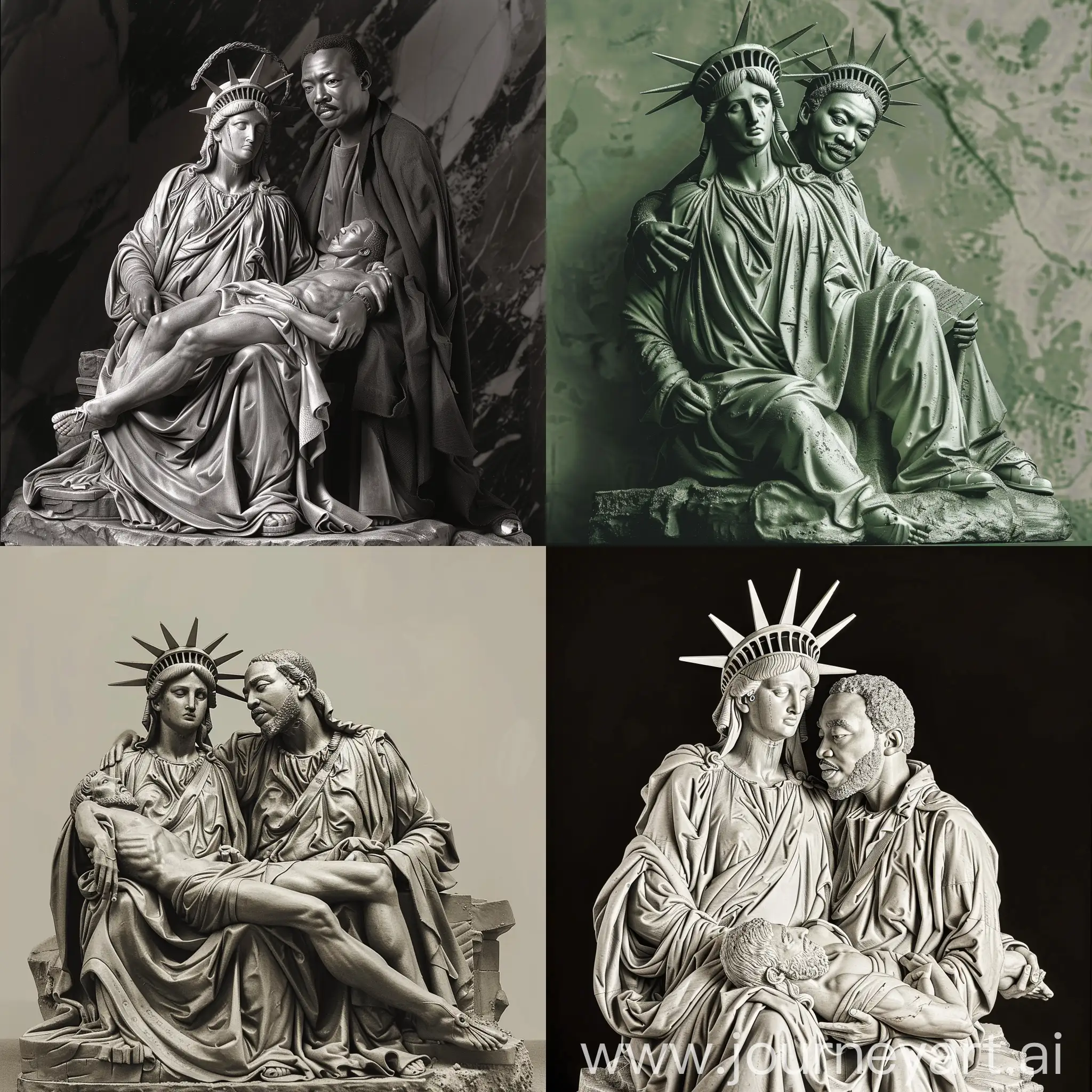 Pieta, Statue of Liberty as Madonna, Martil Luther King as Jesus, Pieta