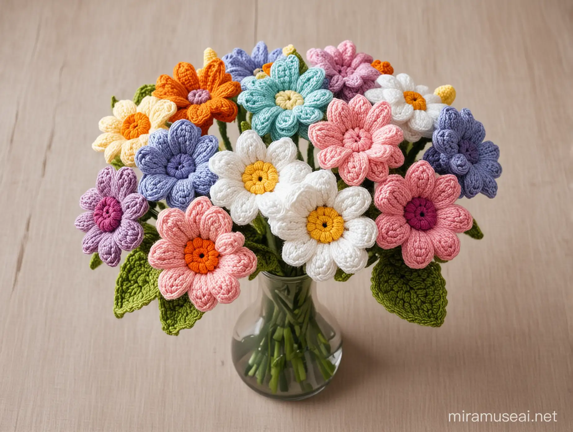 Colorful Crochet Flowers Bouquet for Home Decoration