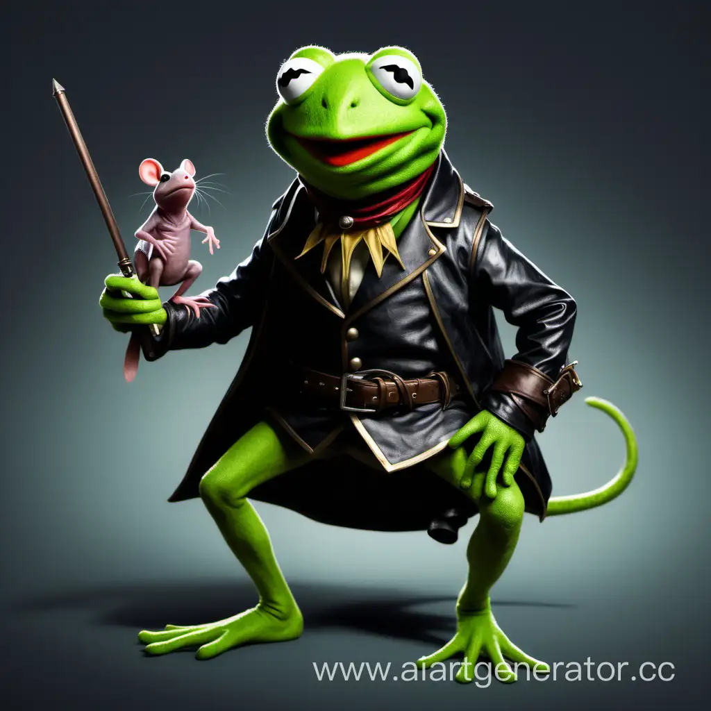 DND character is a Kermit frog, a thief with a pet mouse