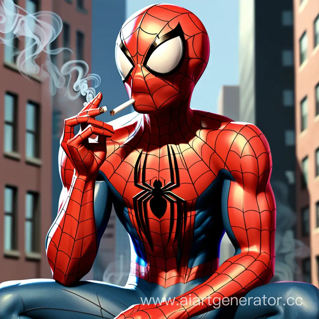 Человек паук курит сигарету