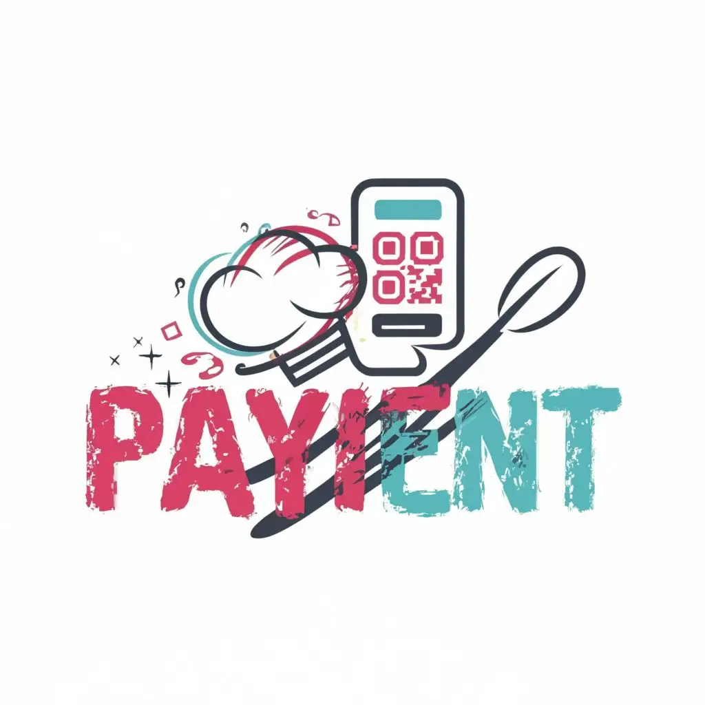 logo, cook hat qr code spiral chalk felt tip chaotic pink blue, white background, with the text "payment", typography, be used in Technology industry