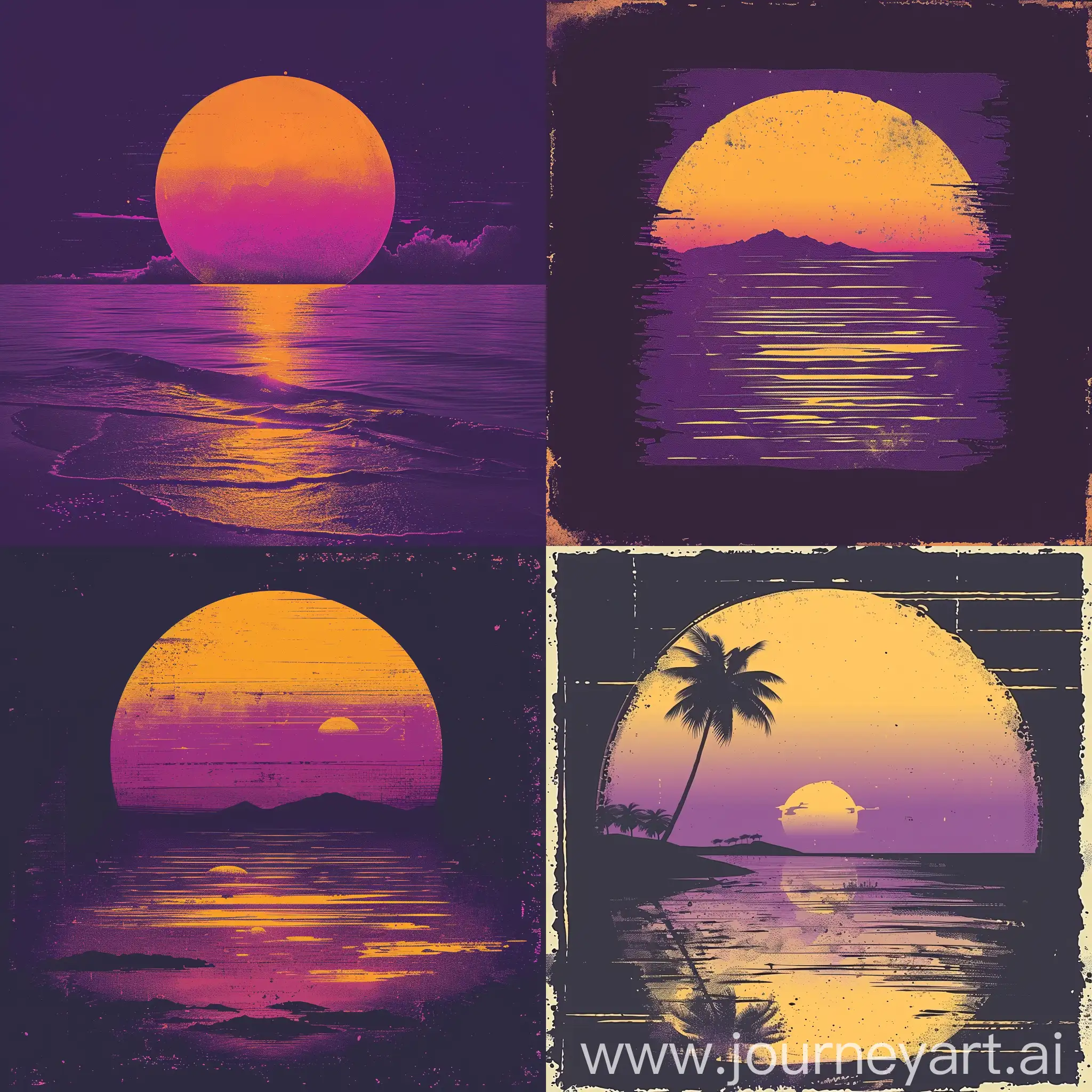 retro sunset in purple
and dark yellow colors
