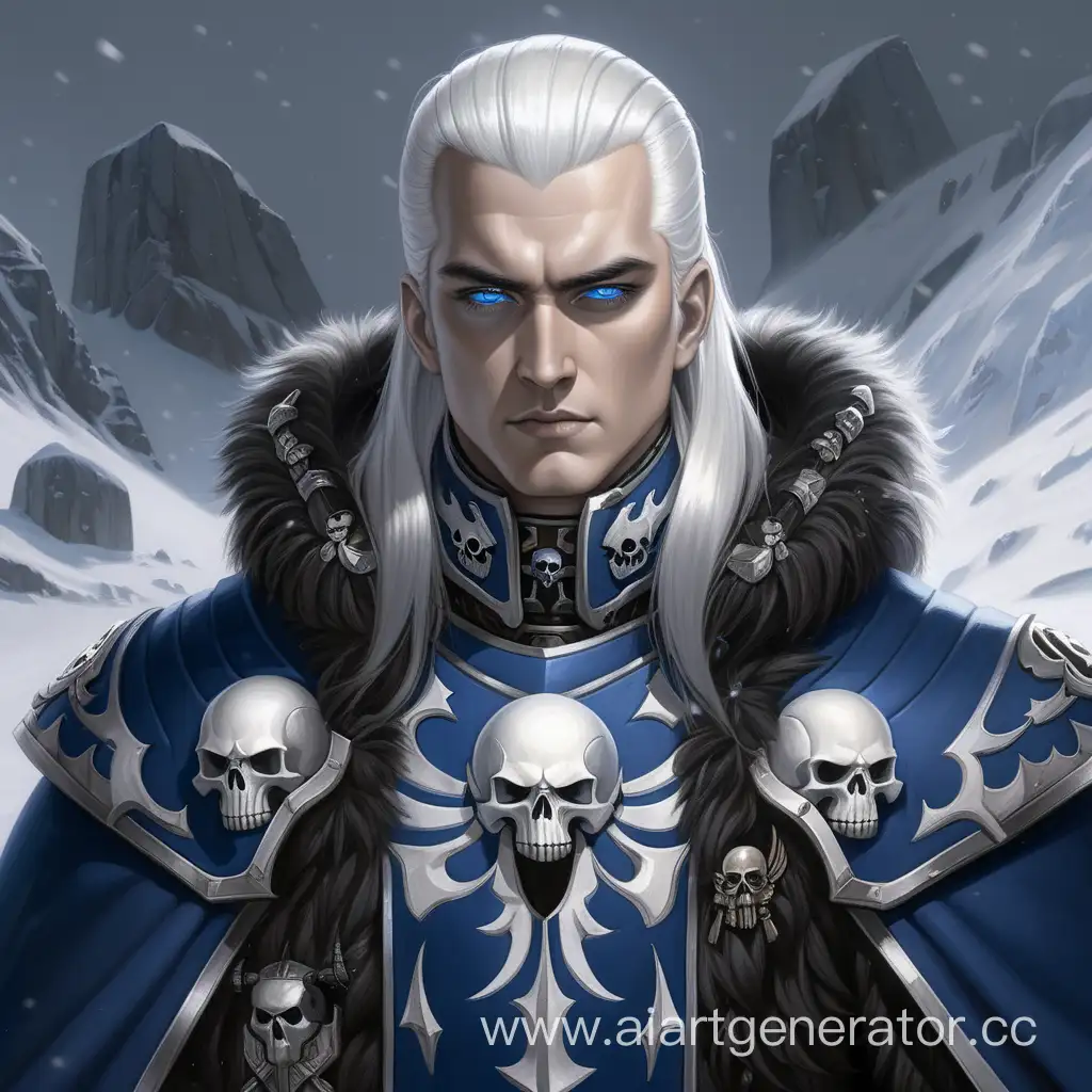 Snowclad-Young-Primarch-Portrait-in-Dark-Blue-Armor-Warhammer-40000-Art