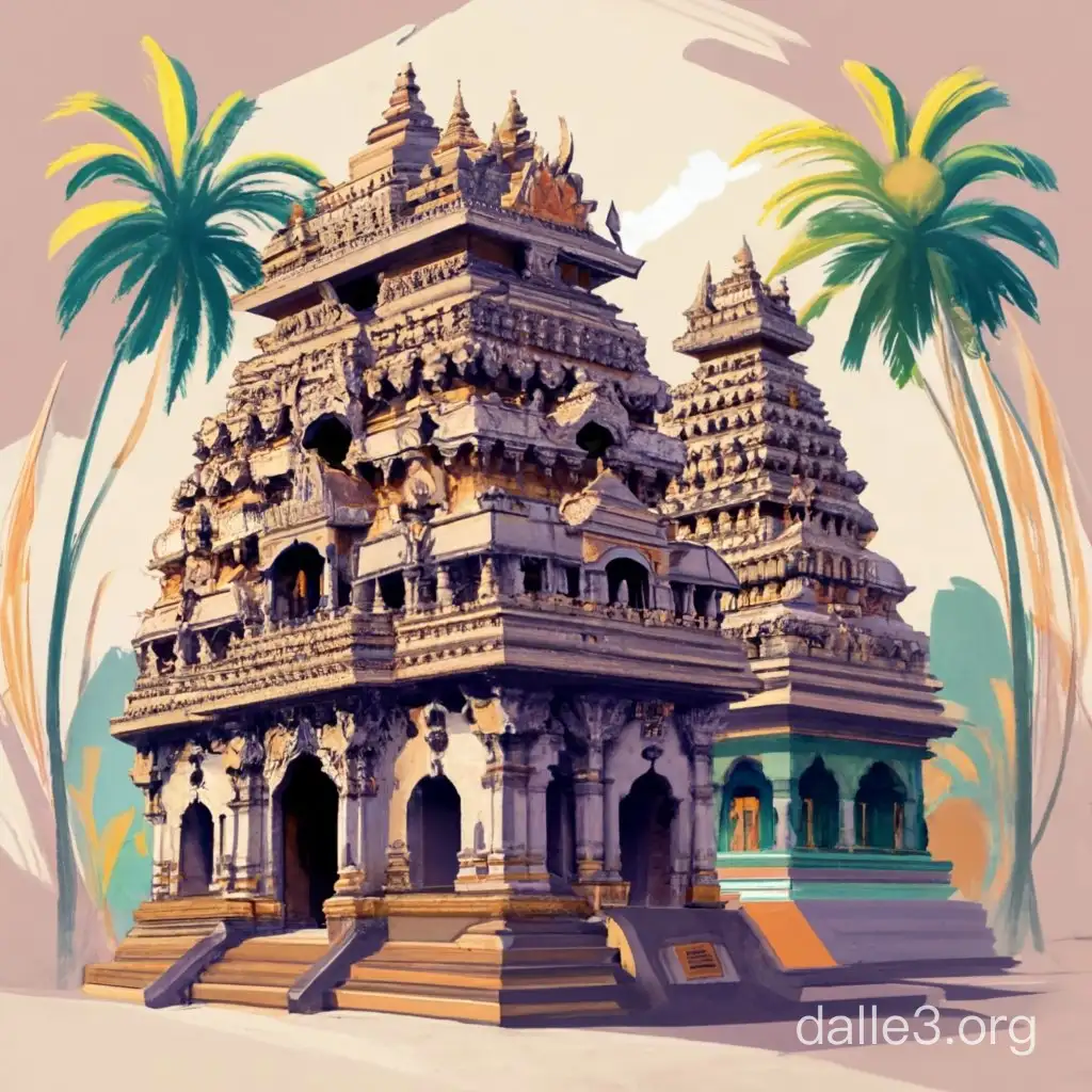 water colour temple gopuram