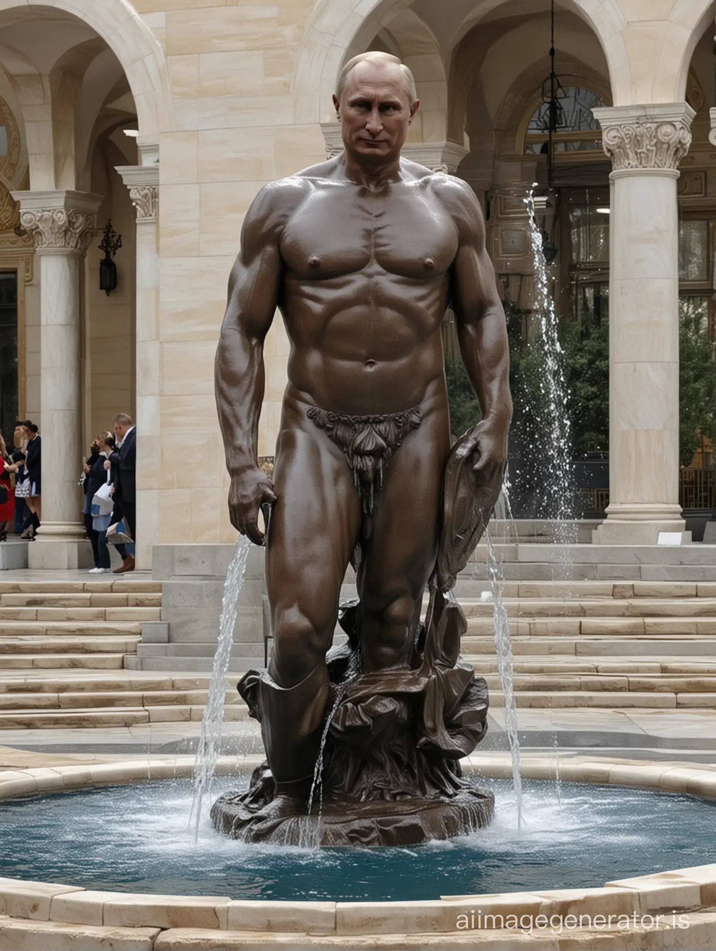 Vladimir Putin in fountain statue Greek
