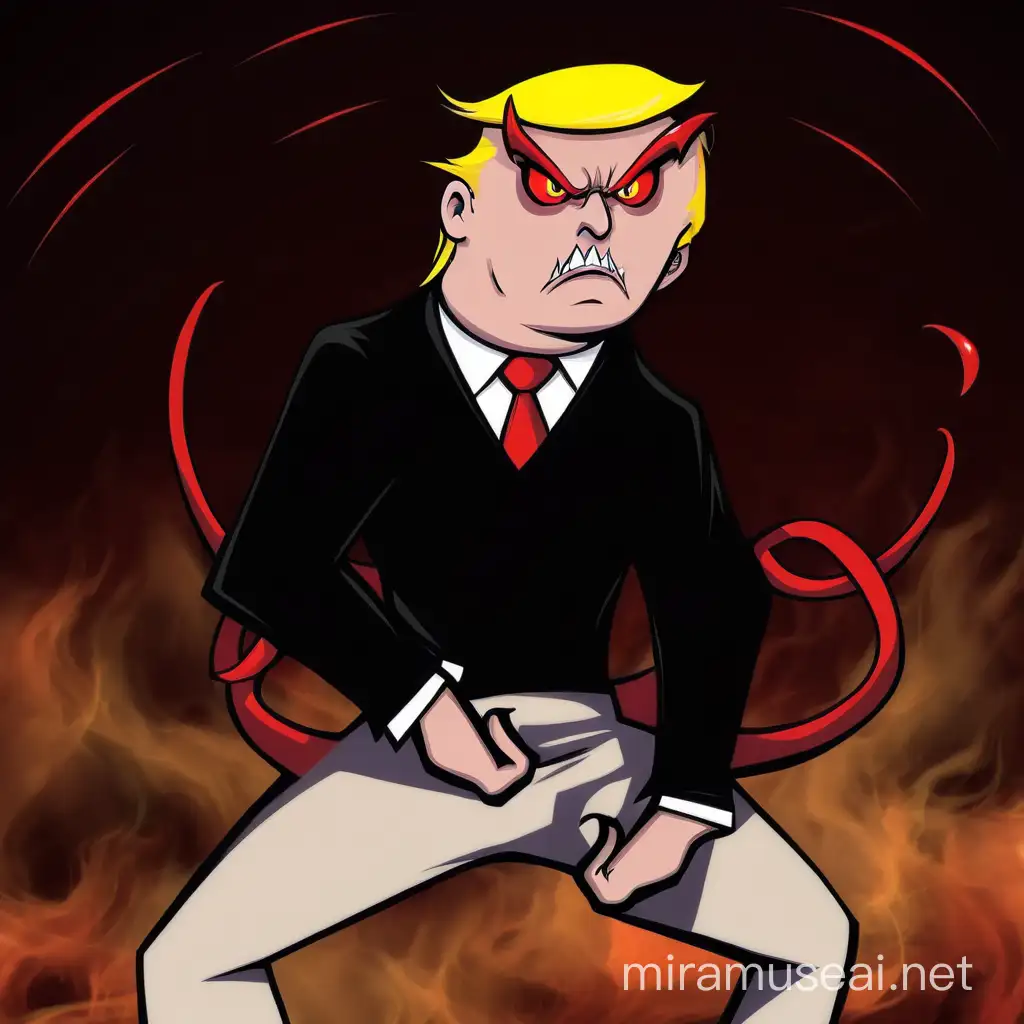 Sinister Red Demon Trump in Fiery Abyss