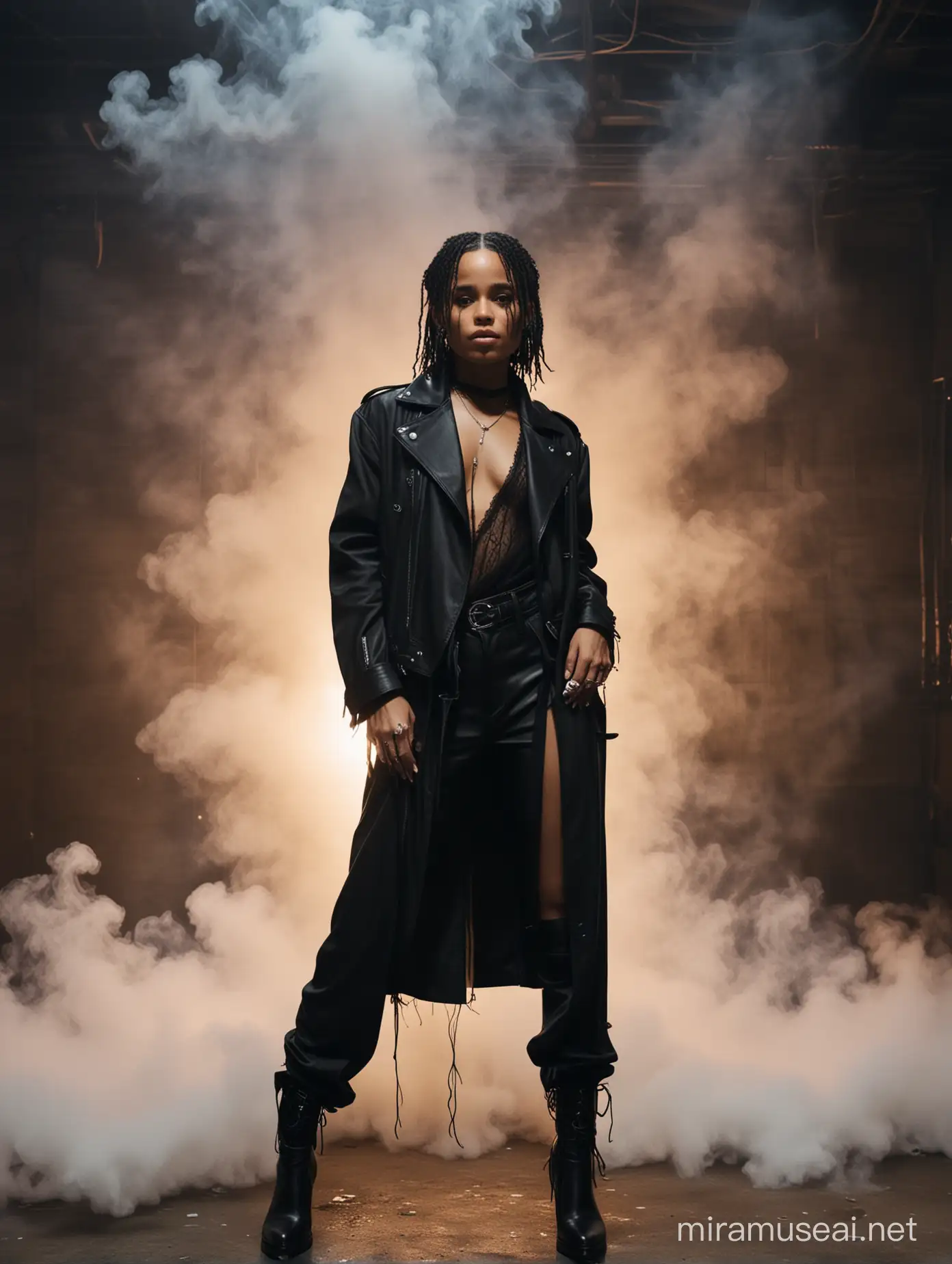 Zoe Kravitz x Fear of God: In an underground club, pulsating lights envelop Zoe Kravitz as she embodies downtown cool and effortless glamour. Amidst swirling smoke, she flaunts Fear of God's luxe streetwear, her sultry allure and edgy attitude captured in each dynamic shot. In short order, Krav