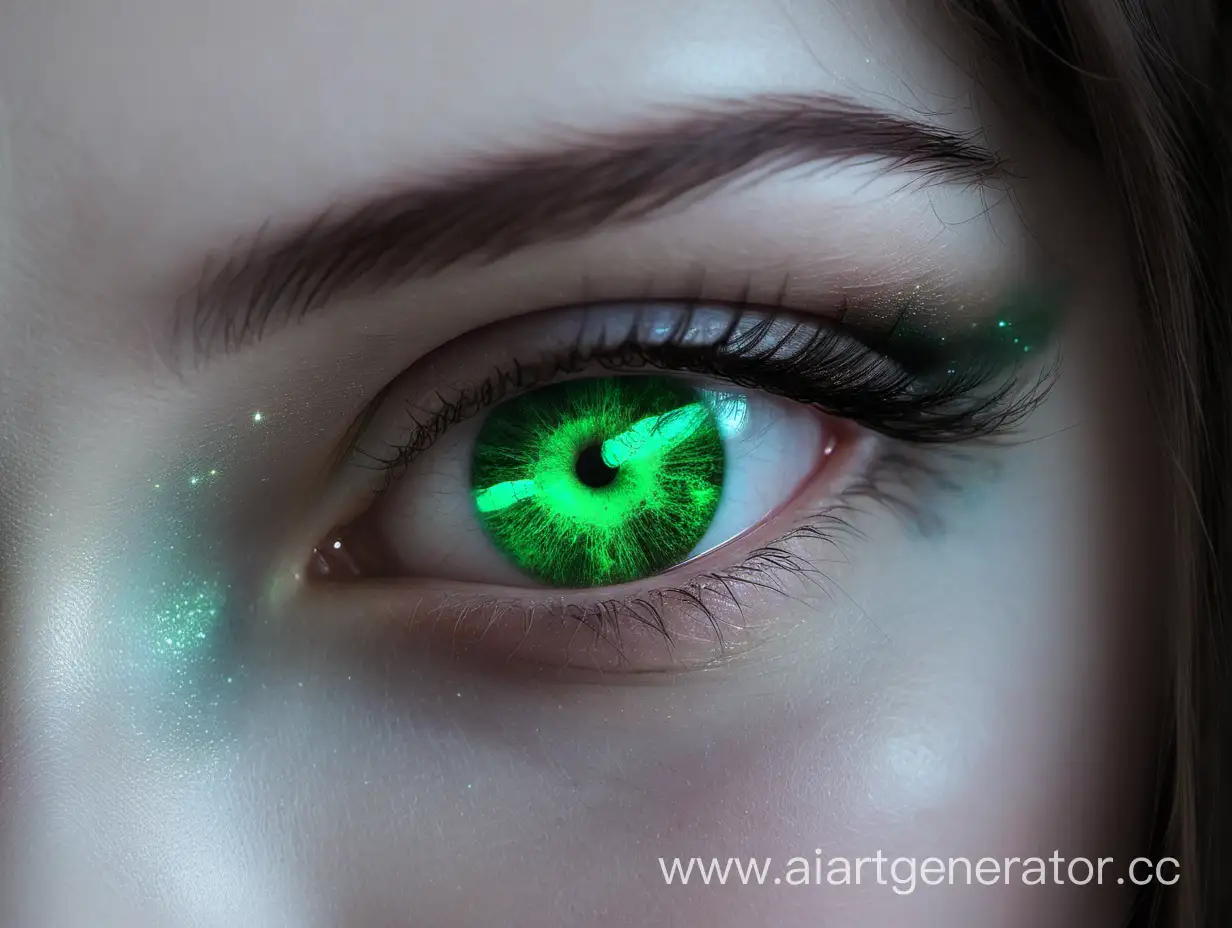 A girl with green eyes that reflect the whole universe