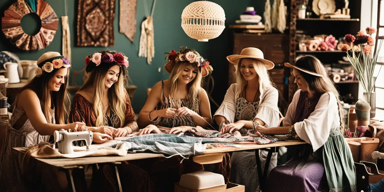 Bohemian Sewing Group in a Vibrant Craft Room