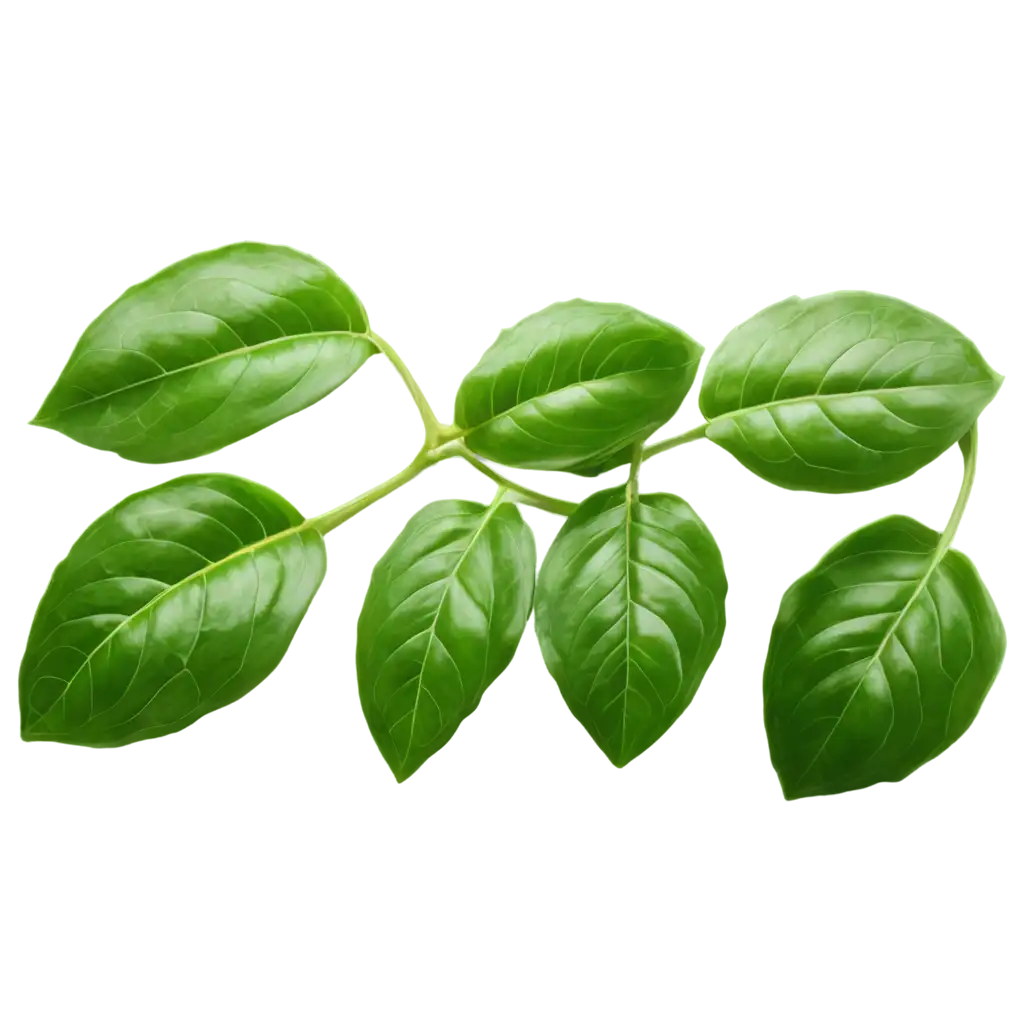 Fresh green basil leaves , close-up shot against a transparent background