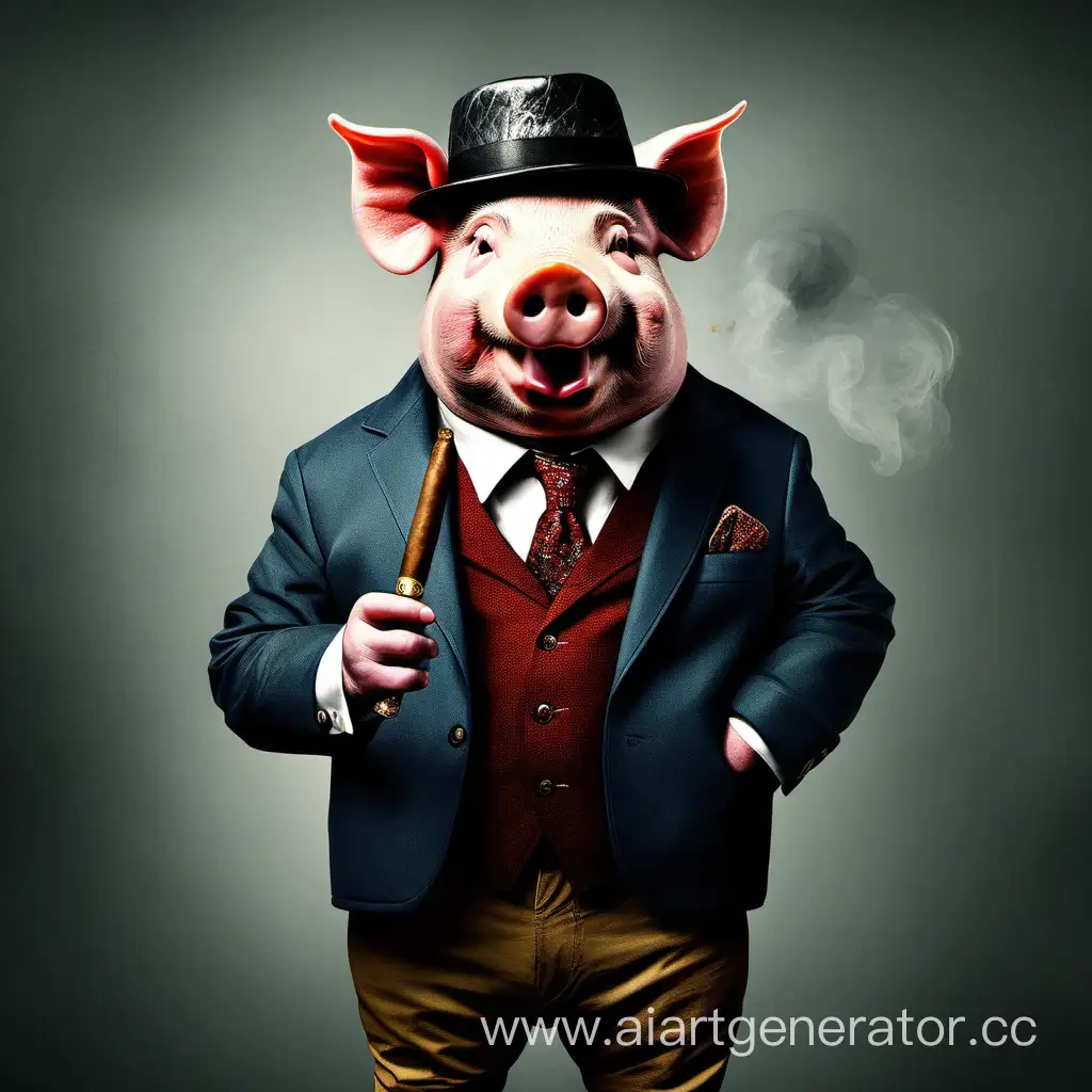Stylish-Pig-Smoking-Cigar-in-Trendy-Jacket