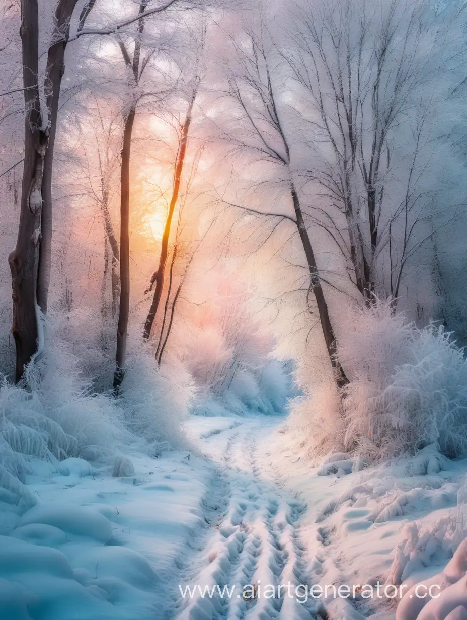 winter landscape of colorful frosty nature