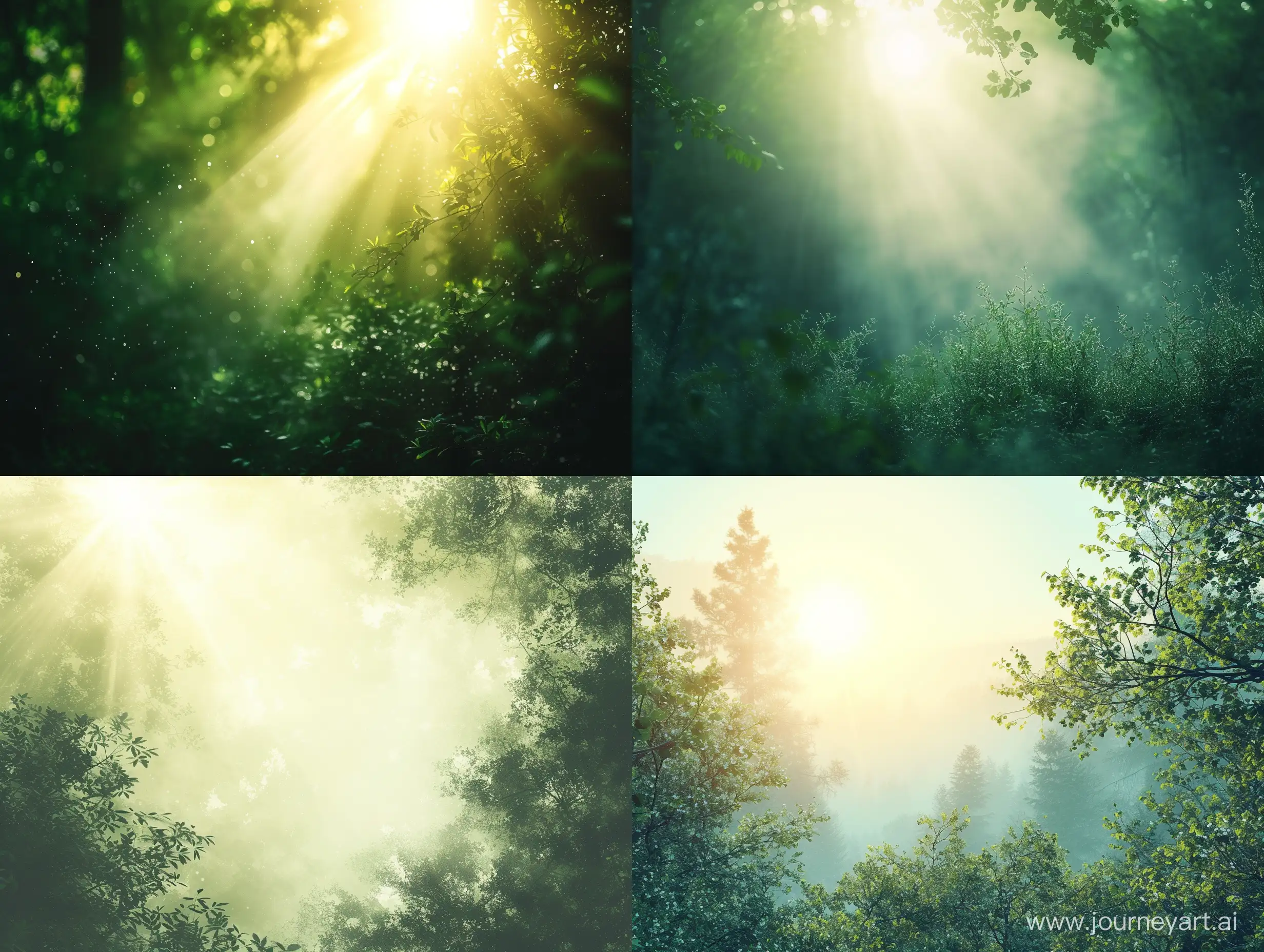 sun, light background, soft light, shining, forest, green, afar, brushes