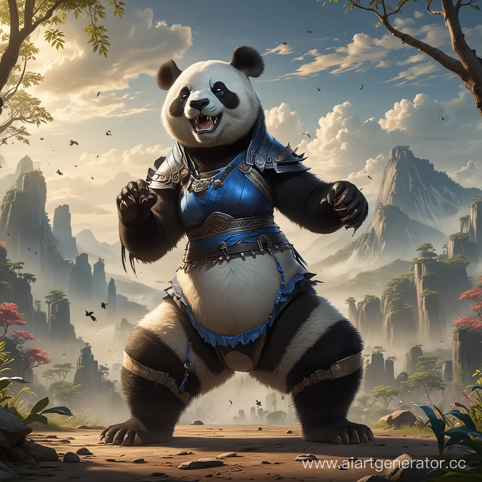 Kitana-from-Mortal-Kombat-Embraces-Giant-Panda-in-Anime-Art