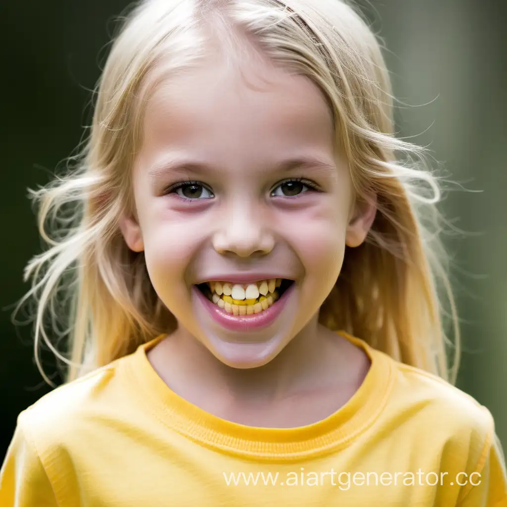 10 years petite blonde cheeky girl regrow teeth yellow shirt