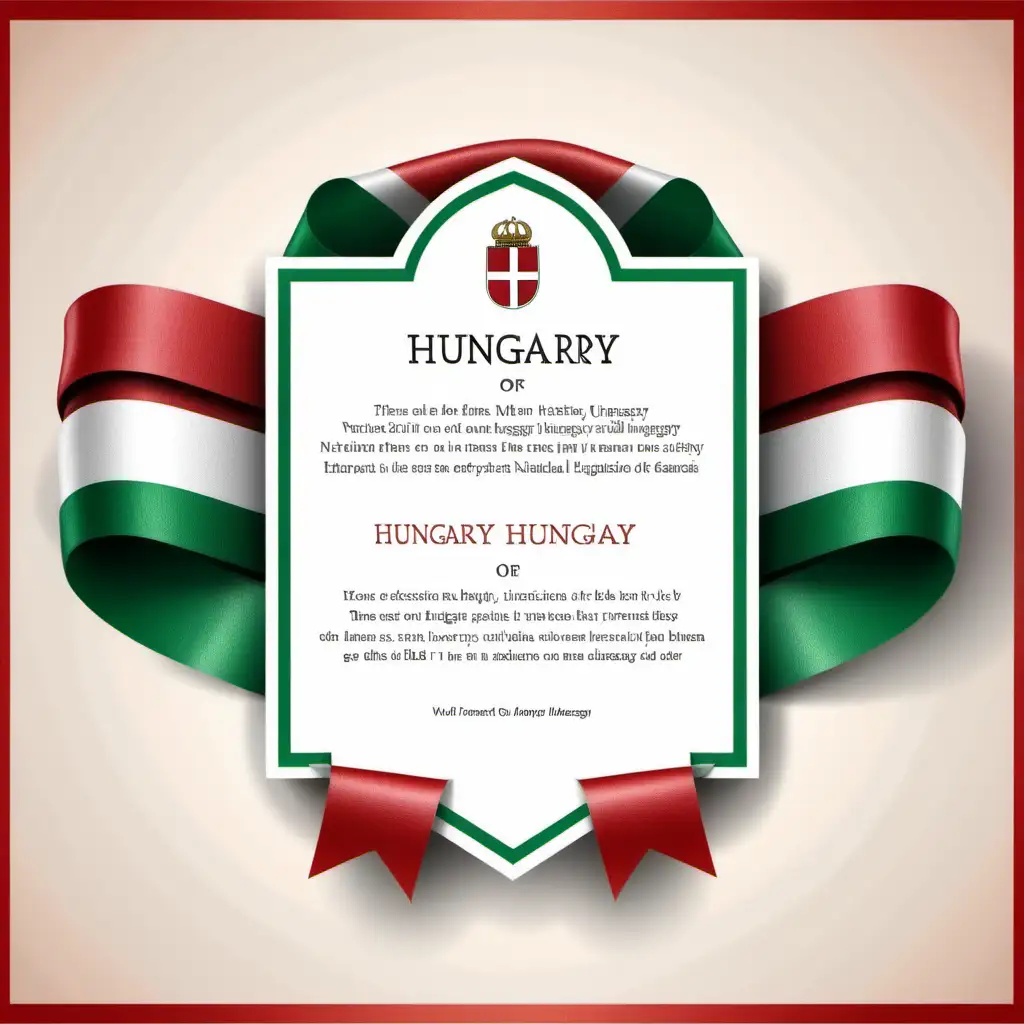 Invitation letter template for national celebration of Hungary, no text on the invitation, occasion is 15th of March, there are ribbons with the national colors of Hungary