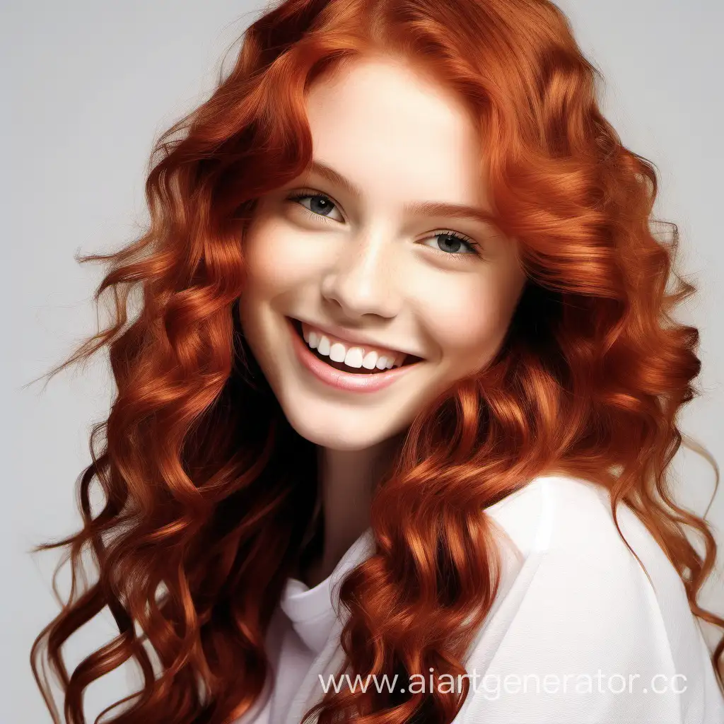 Stylish-Teenager-with-Red-Wavy-Hair-Fashion-Model-in-Natural-Makeup-on-White-Background