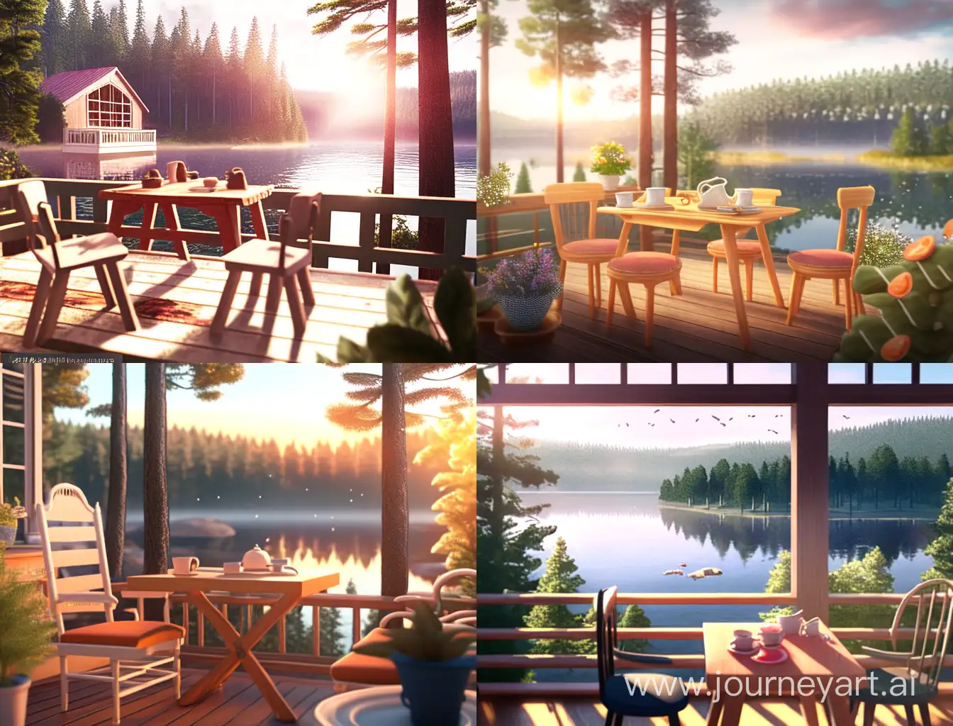 Serene-Sunrise-at-TwoStory-Lake-House-with-Coffee-and-Salmon-Fillet