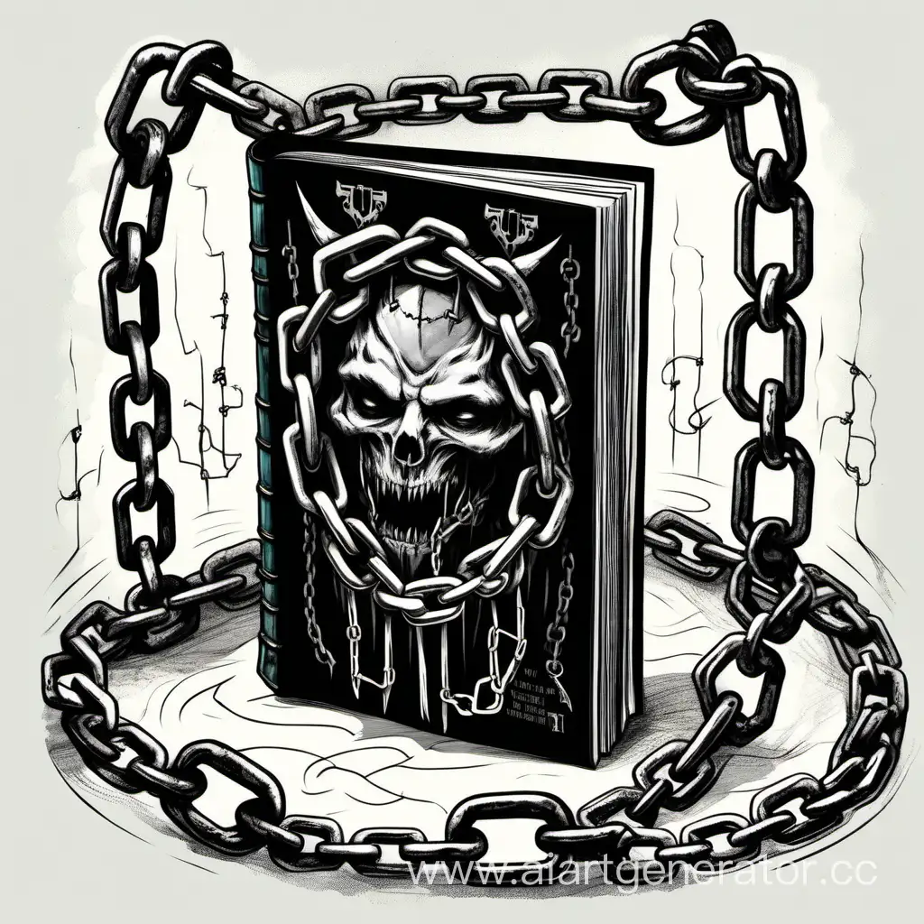 Арт в стиле Durkest dungeon
Нарисуй книгу на дьявольском языке,
сама книга обмотана цепями вокруг 
