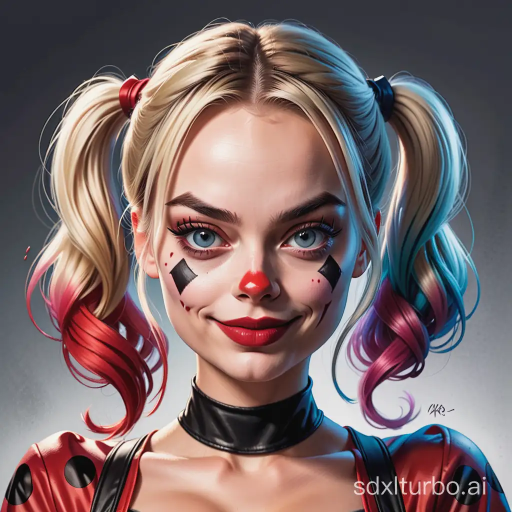 Whimsical-Caricature-Margot-Robbie-Embracing-Her-Inner-Harley-Quinn