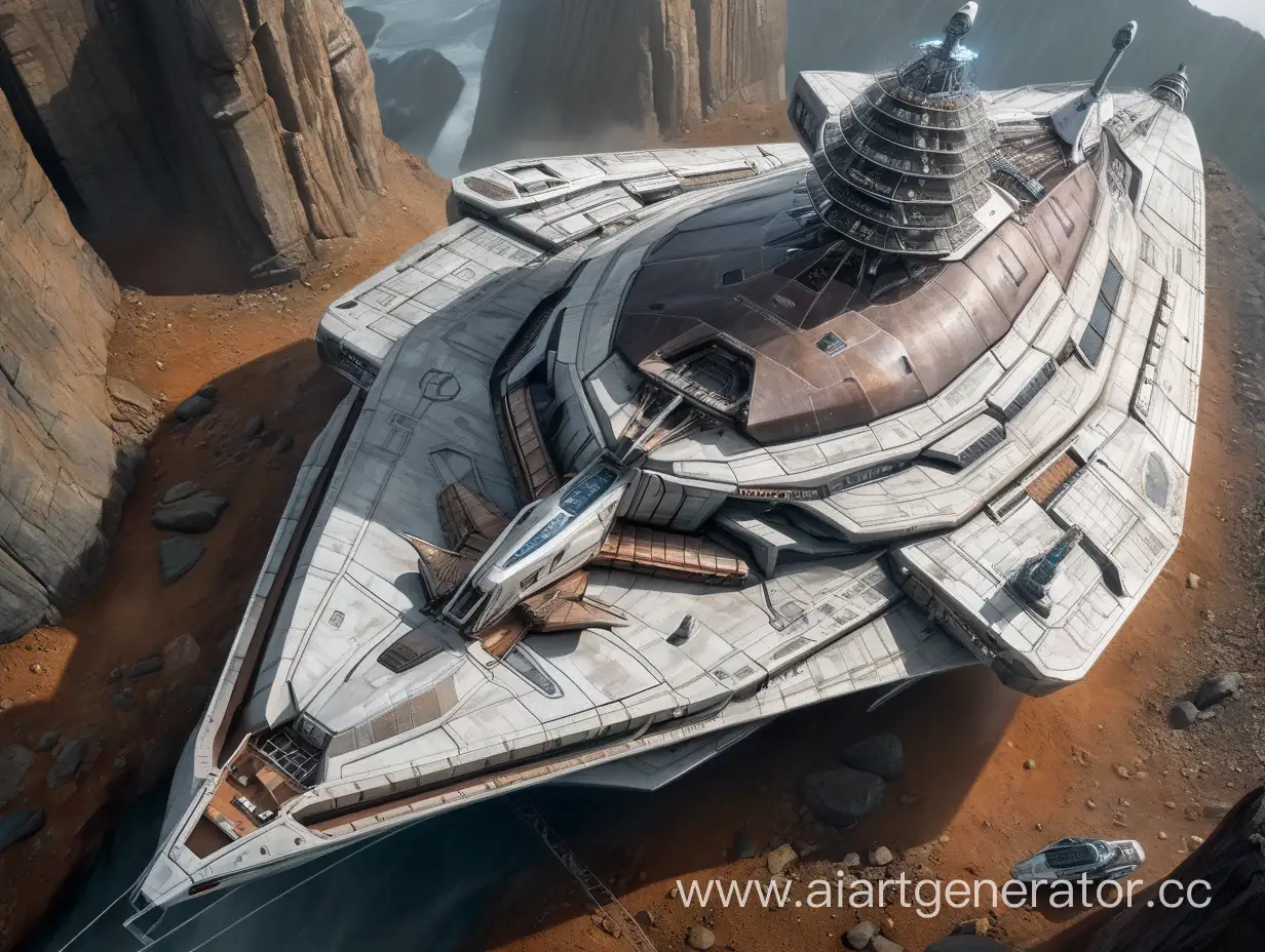 Giant-Spaceship-Amidst-Rocky-Terrain-Realistic-Steel-Structure-in-Rain