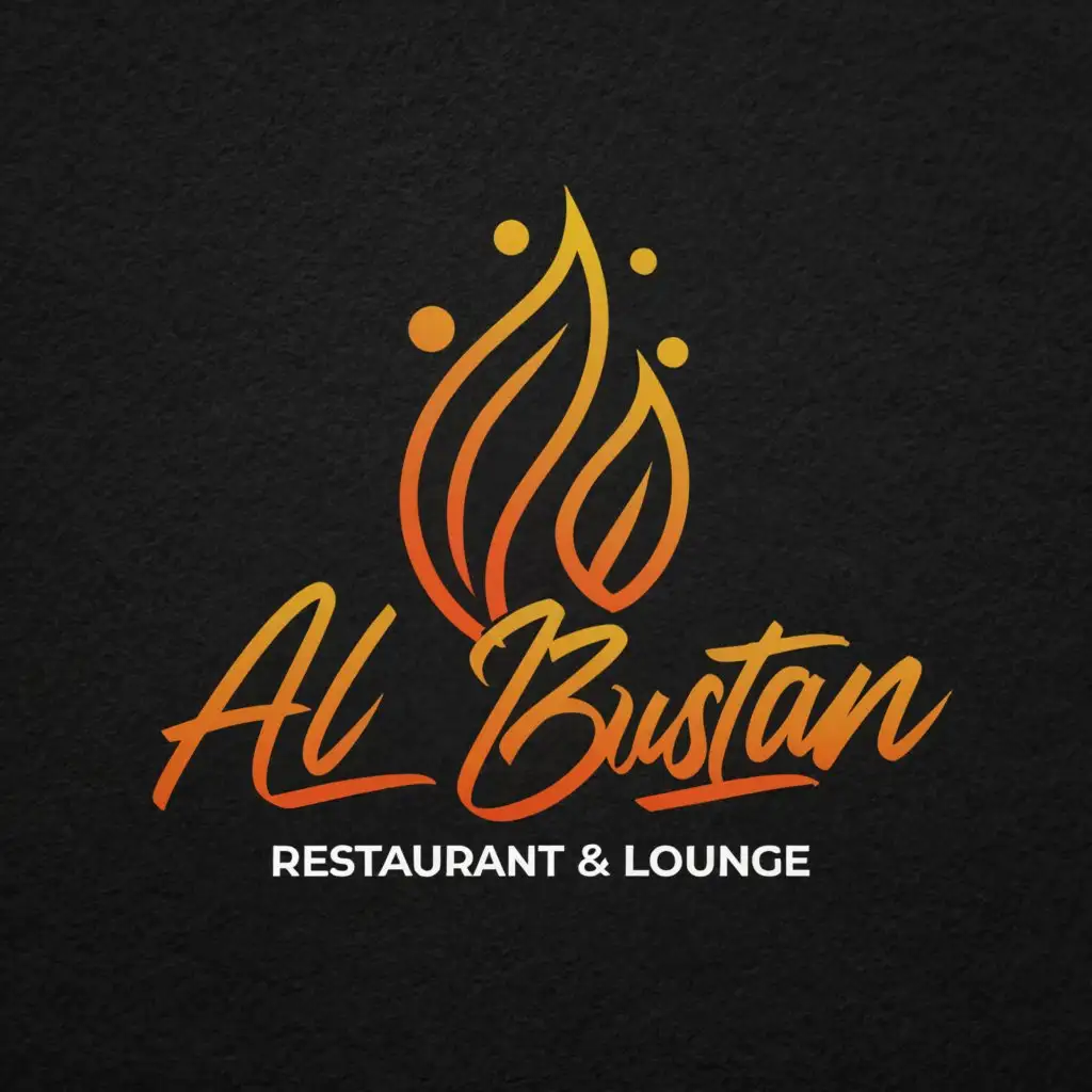 a logo design,with the text "AL BUSTAN RESTAURANT & LOUNGE", main symbol:fire,Moderate,be used in Restaurant industry,clear background