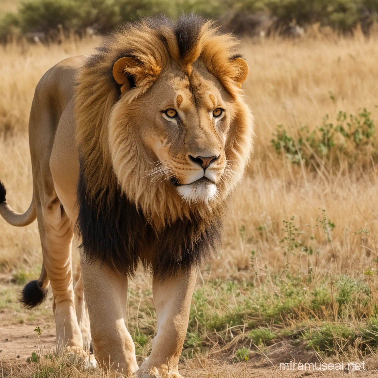 Majestic Wild Lion Roaming the Serengeti Savanna