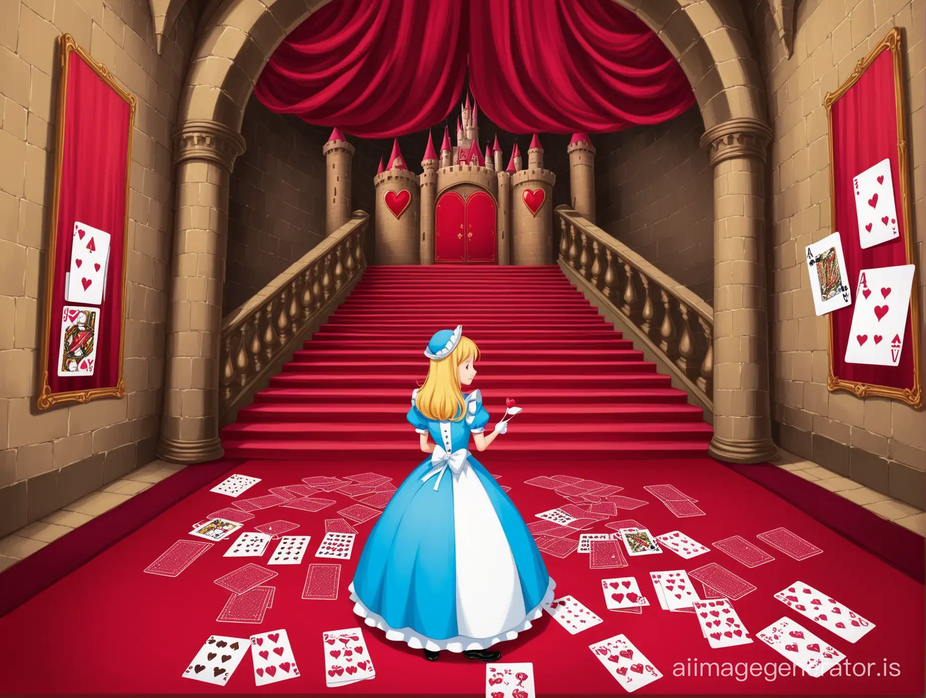 Alice Painting Roses Red with Soldier Cards in Queen of Hearts Castle ...