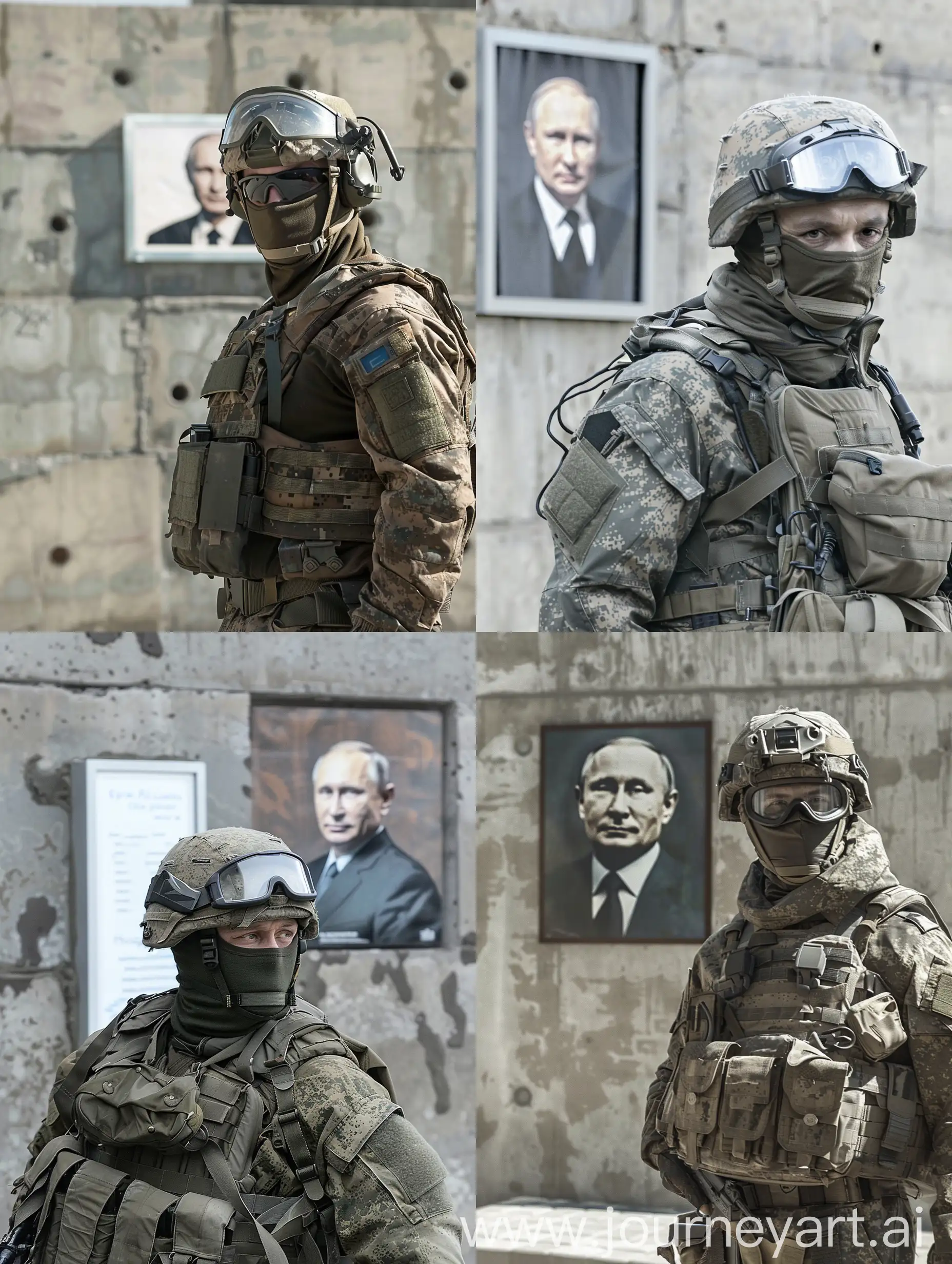 Russian-Soldier-in-Full-Gear-with-Vladimir-Putin-Portrait