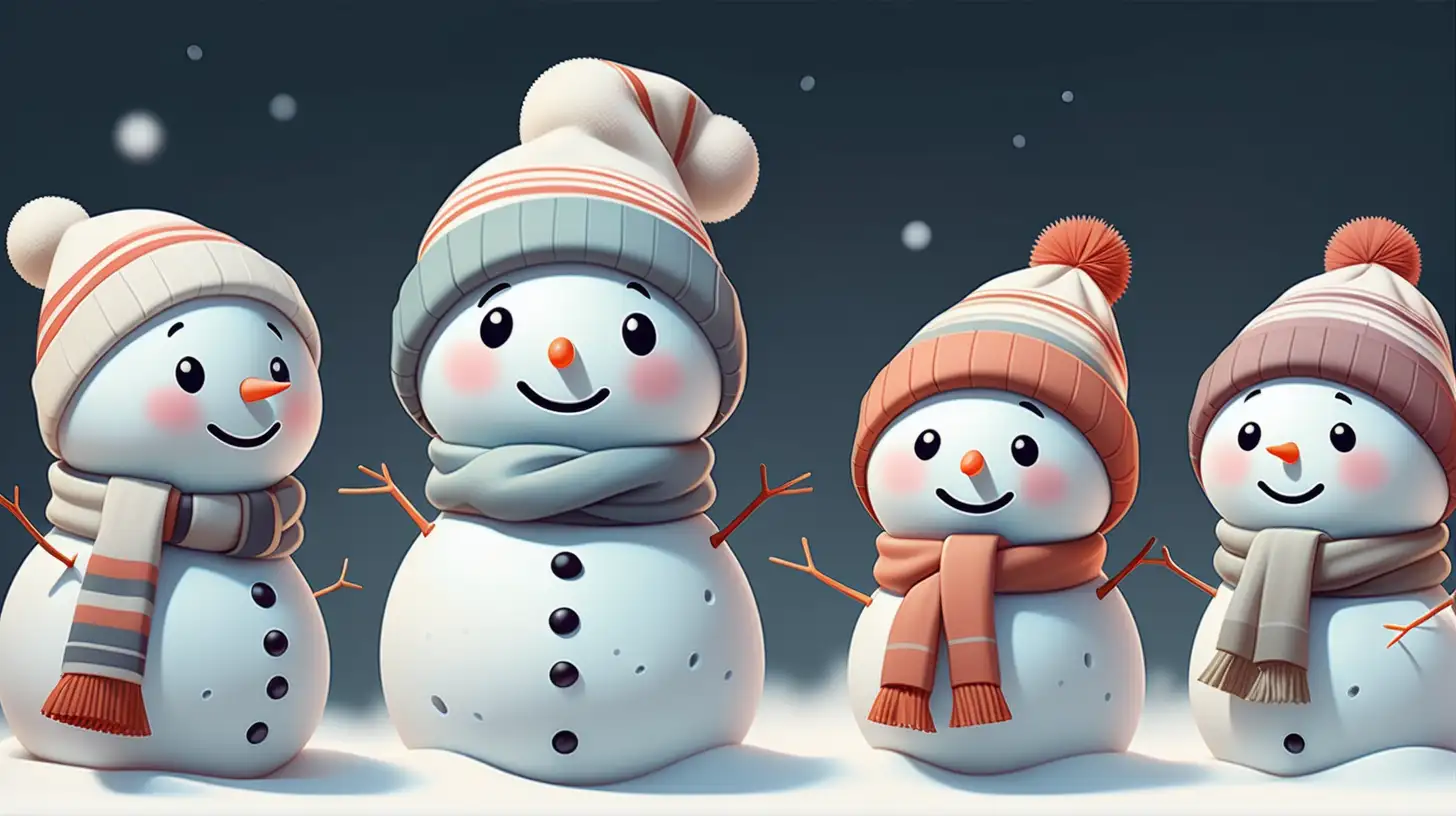 Adorable Kawaii Snowmen Illustration for Childrens Book