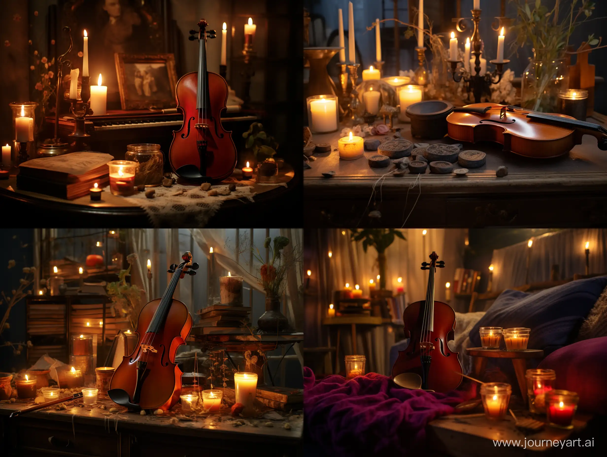 Classic-Film-Orchestra-Directors-Baton-String-Instruments-and-Candles