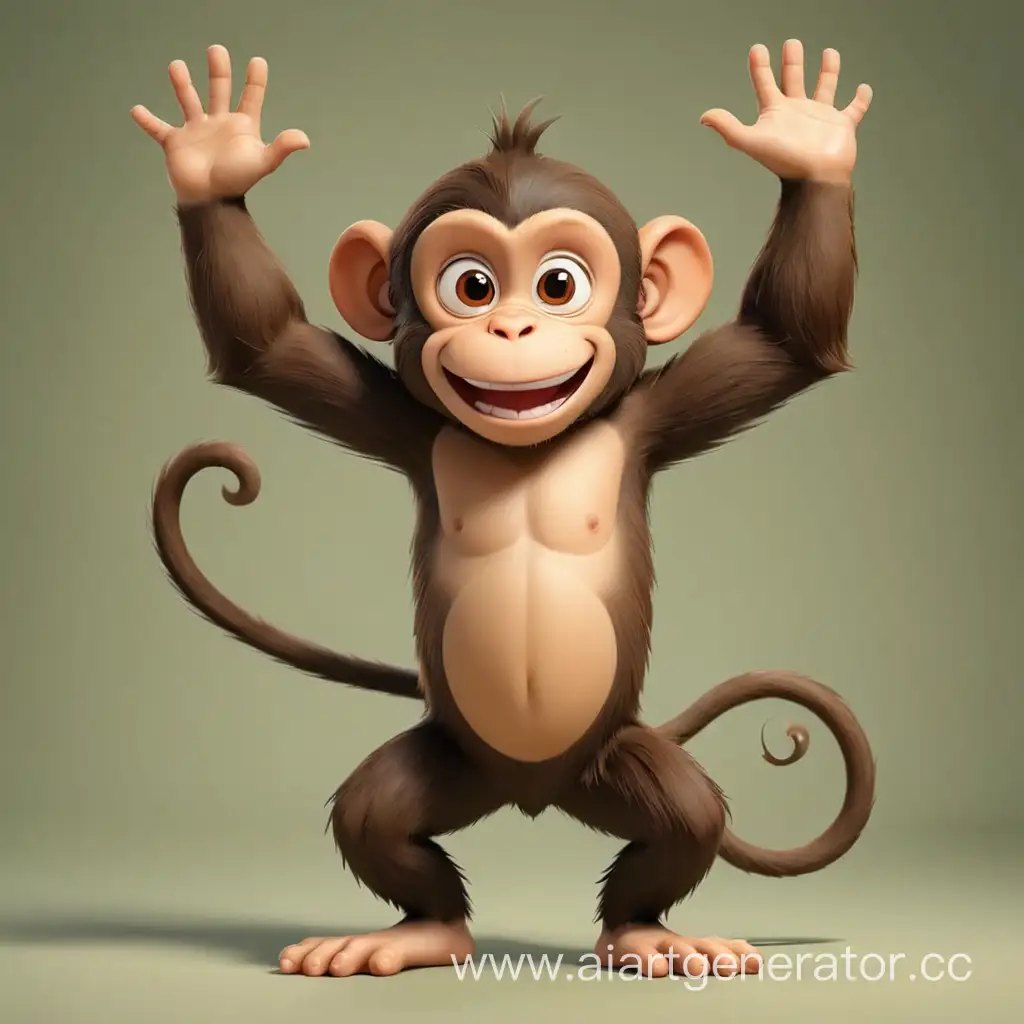 Cartoon-Monkey-Standing-on-Its-Hands-in-Playful-Pose