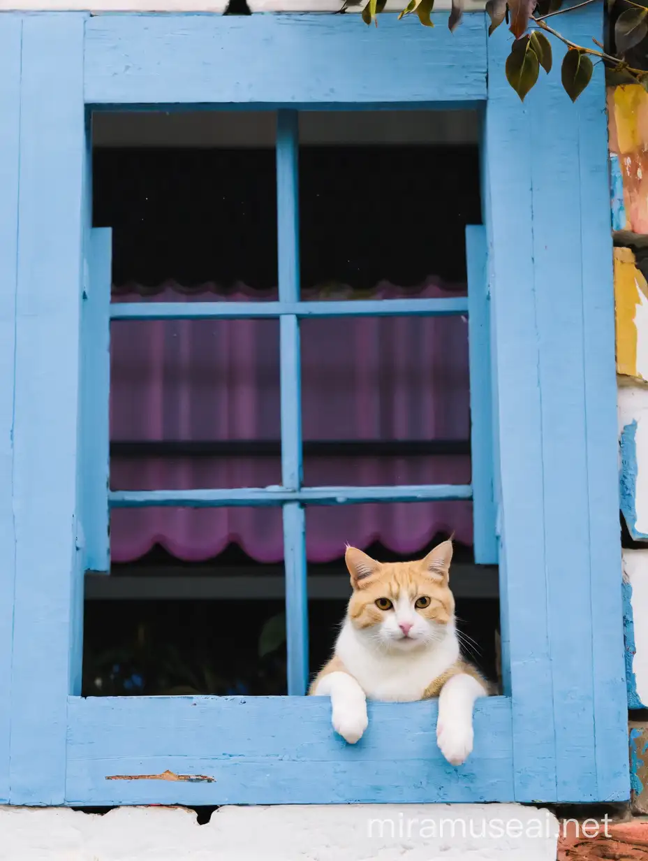 Playful Cat Enjoying a Relaxing Day by a Pink Window