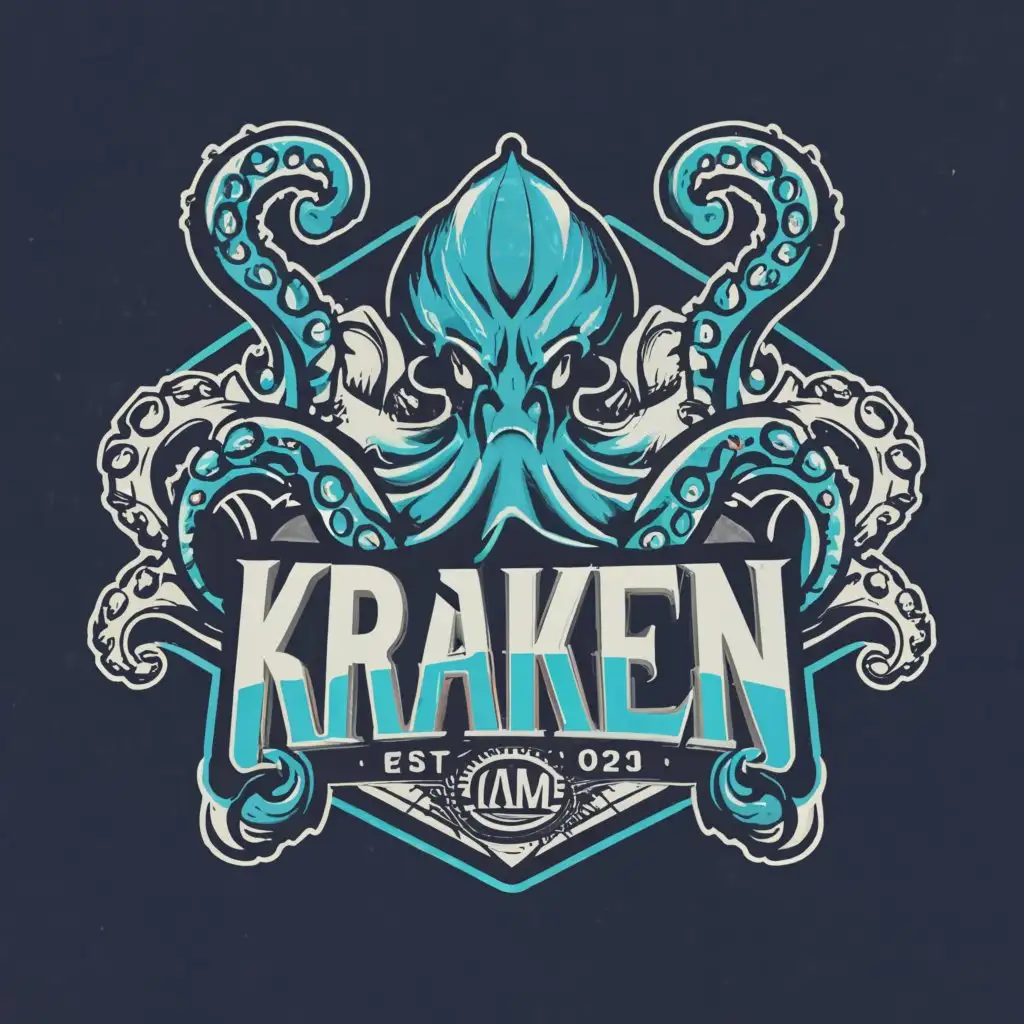 a logo design,with the text 'Kraken', main symbol:giant blue kraken / octopus,complex,be used in Sports Fitness industry,clear background