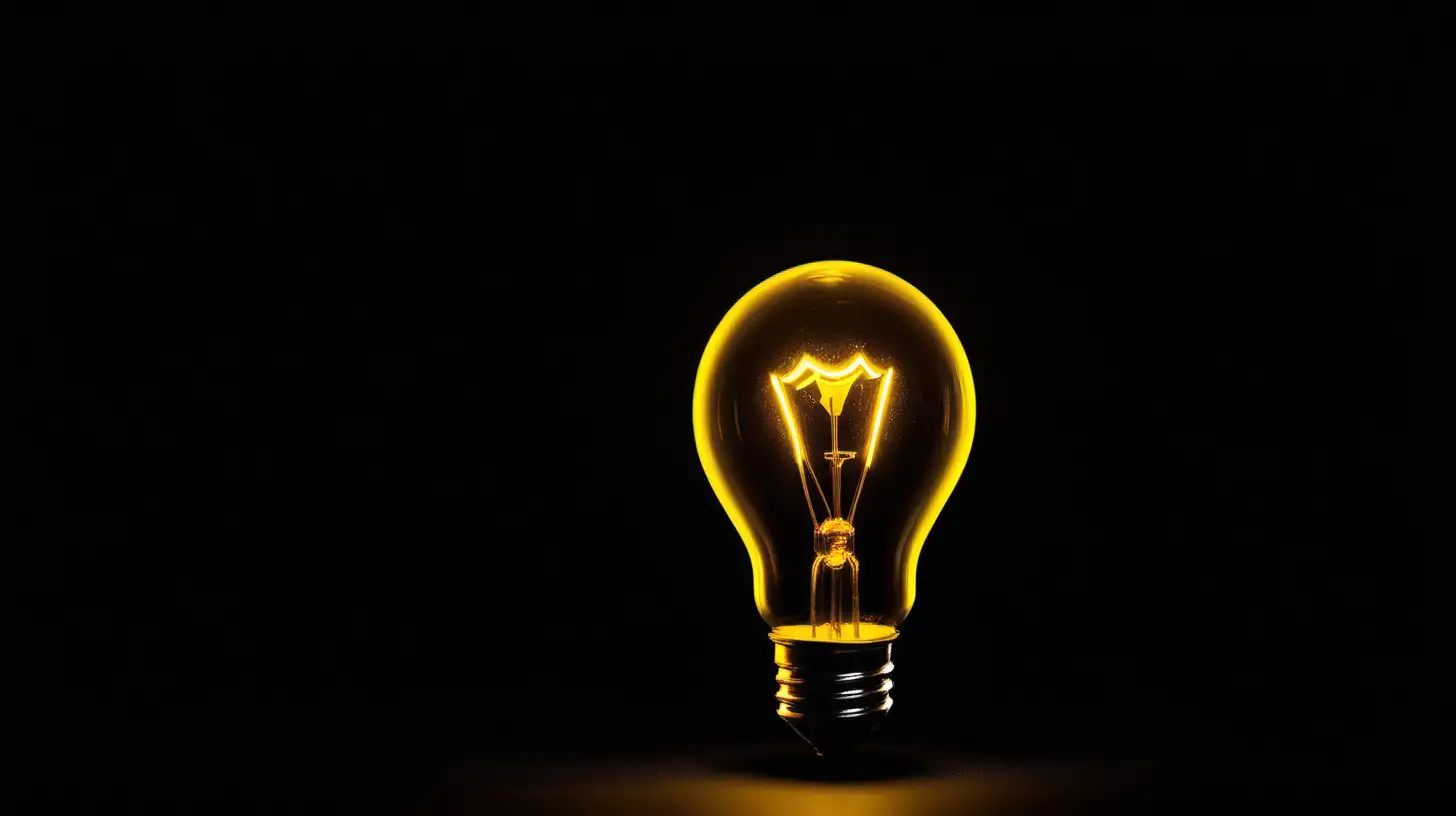 Bright Yellow Light Bulb Illuminating Profound Thoughts in Deep Black Darkness